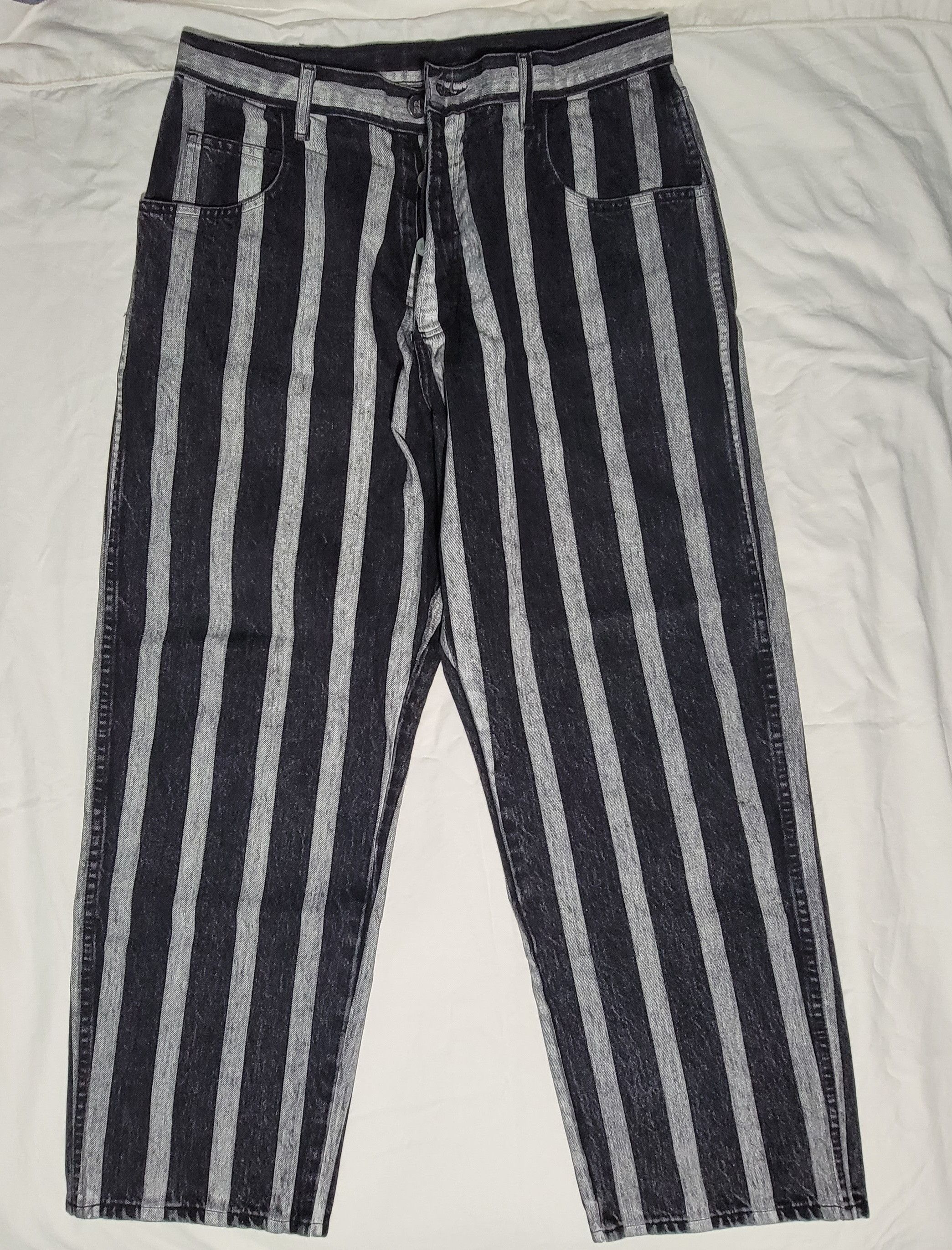 image of Bare Knuckles Striped Baggy Denim in Black, Men's (Size 32)