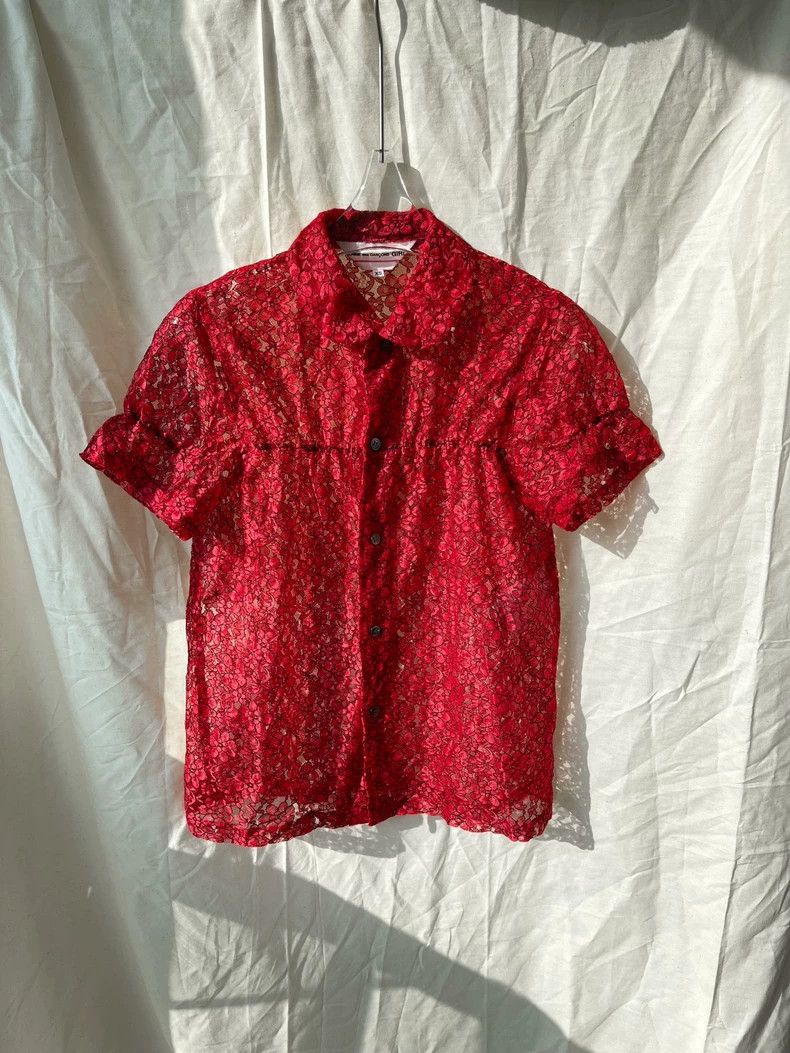 Comme des Garcons Comme Des Garcons Red flower lace smocked gold ingot colla Size S / US 4 / IT 40 - 2 Thumbnail