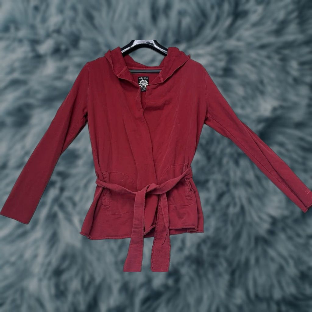 Lucky Brand Lucky Brand Red Belted Open Front Sweater Hooded Women L Satin Cotton See All Pics Size L / US 10 / IT 46 - 1 Thumbnail