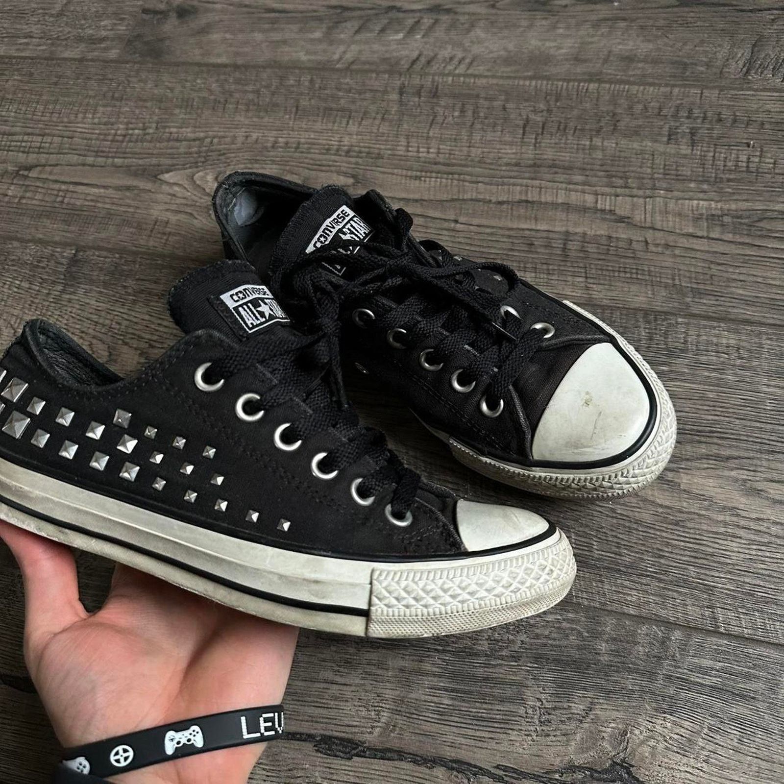 Converse × Vintage Vintage Y2K Black Studded Silver Glam Grunge Punk Converse Size US 7 / IT 37 - 2 Thumbnail