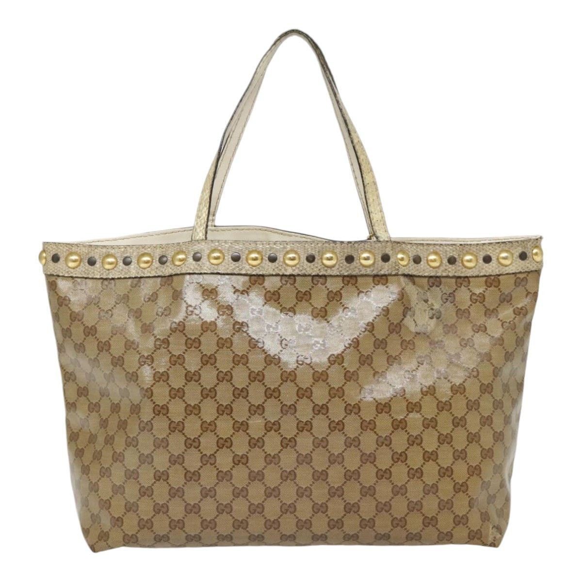 GUCCI GG Crystal Tote Bag Coated Canvas Beige White Silver