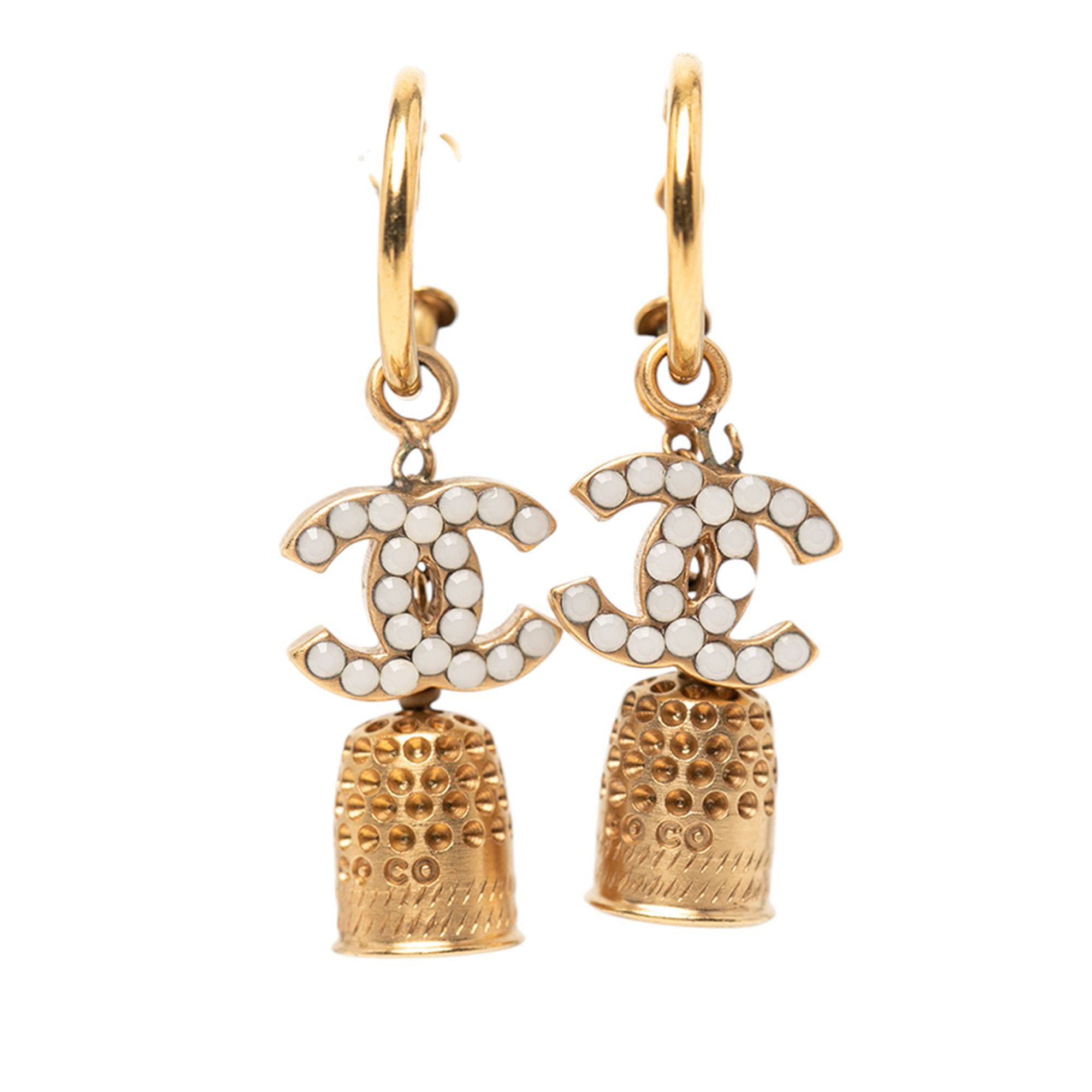 Chanel Chanel Gold Plated Enamel CC Bell Drop Push Back Earrings Size ONE SIZE - 1 Thumbnail