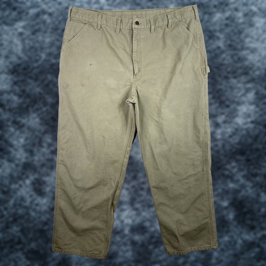 Carhartt VINTAGE Carhartt Carpenter Jeans Mens 44x32 Beige Canvas Work VTG Size US 44 / EU 60 - 1 Thumbnail