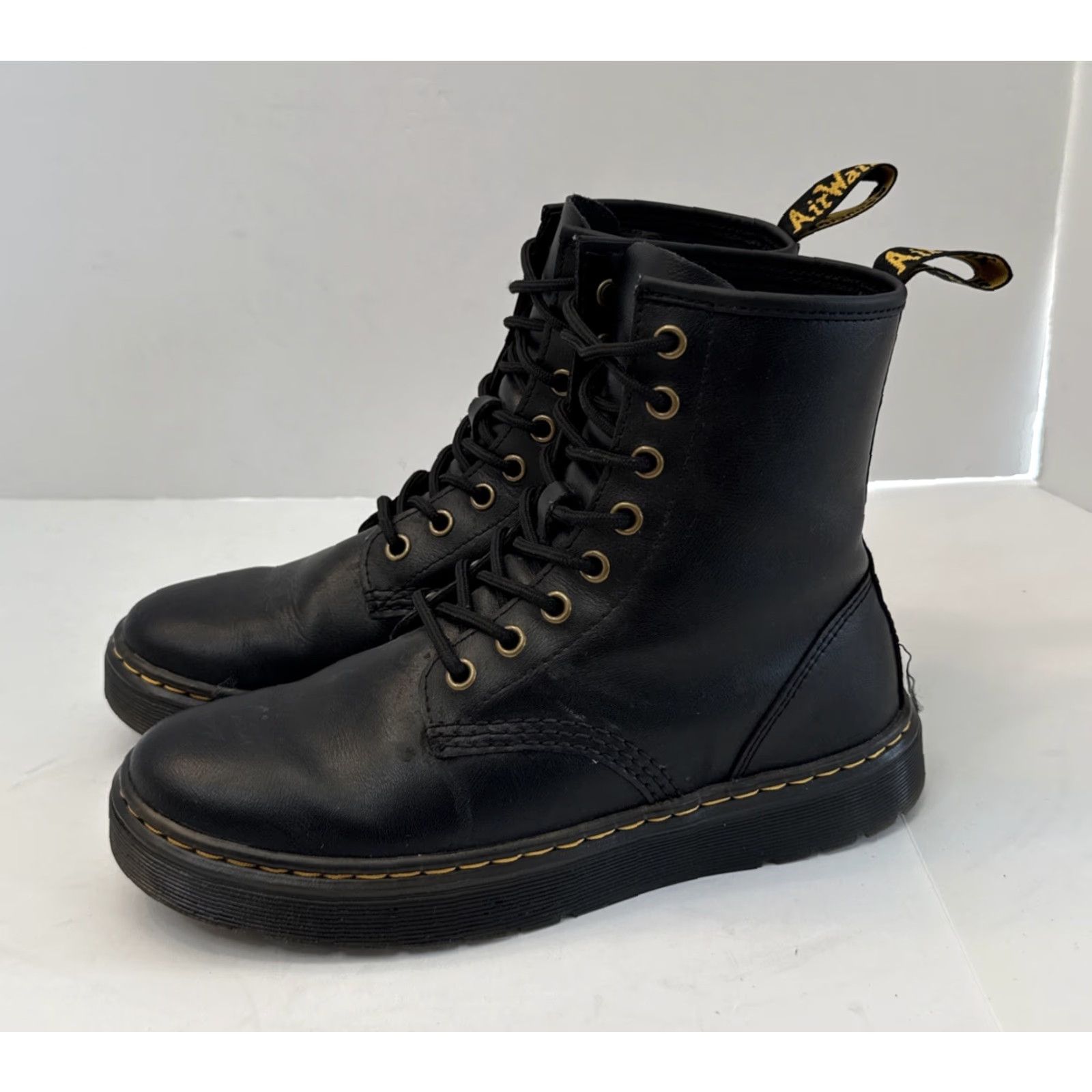 Dr. Martens Dr. Martens Zavala Combat Boots Women Black Leather Lace Up Flat Heel Rubber Outsole Casual Travel Size US 5 / IT 35 - 2 Thumbnail