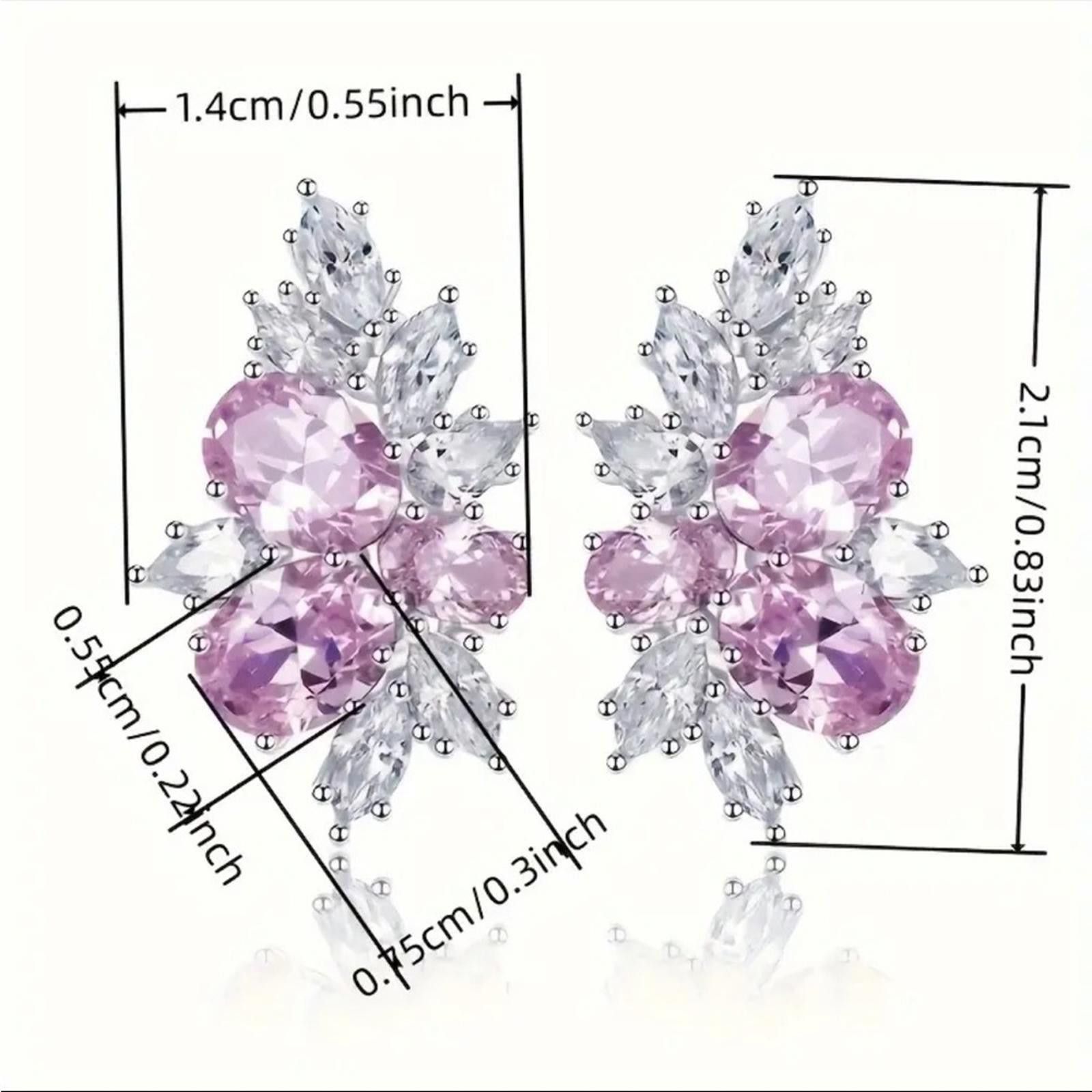 Designer 3Ct Oval Cut Pink CZ Flower Stud Earring 14K White Gold Size ONE SIZE - 3 Thumbnail