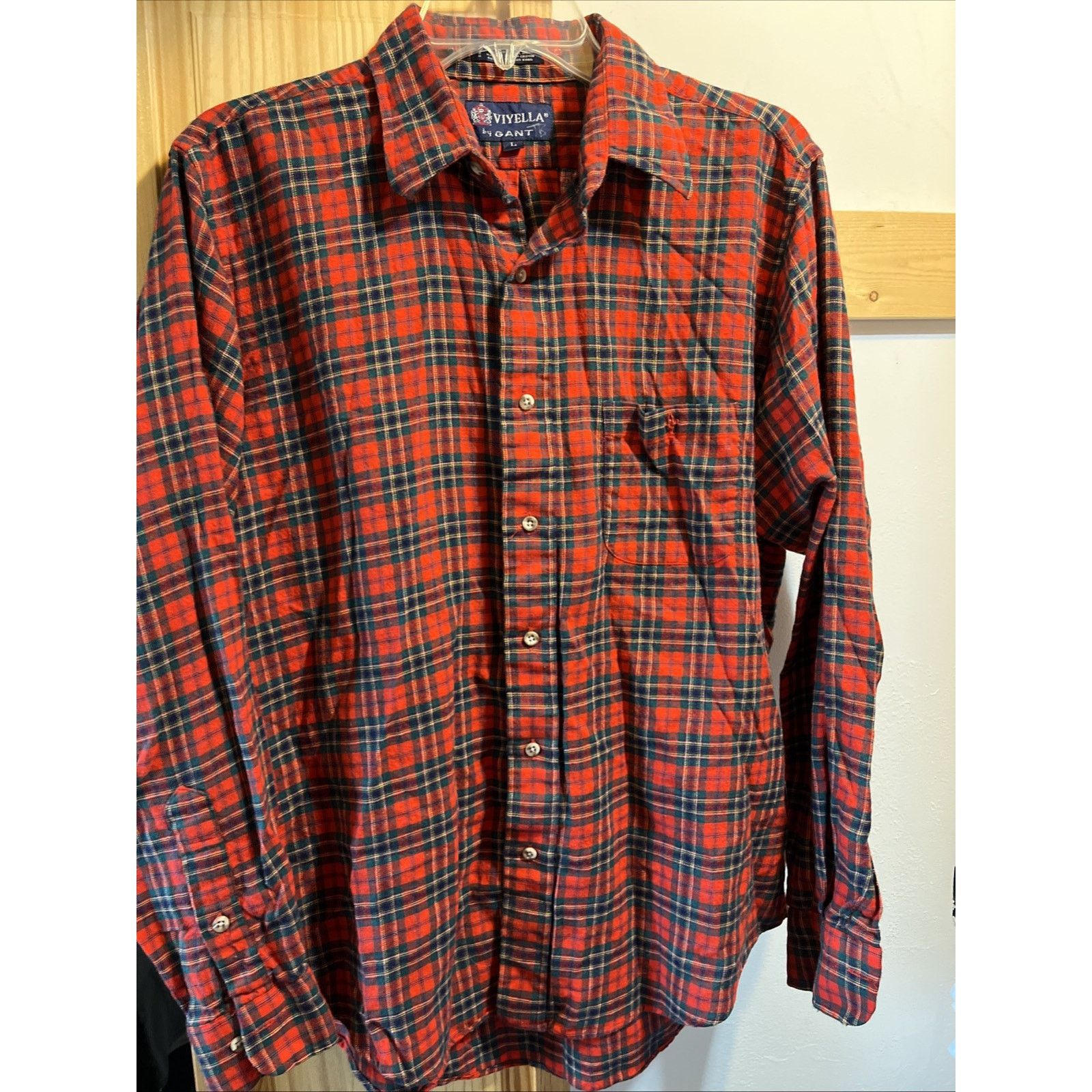 Viyella Viyella Vintage Wool Cotton Blend Shirt Mens L Red Plaid LS Size US L / EU 52-54 / 3 - 7 Thumbnail
