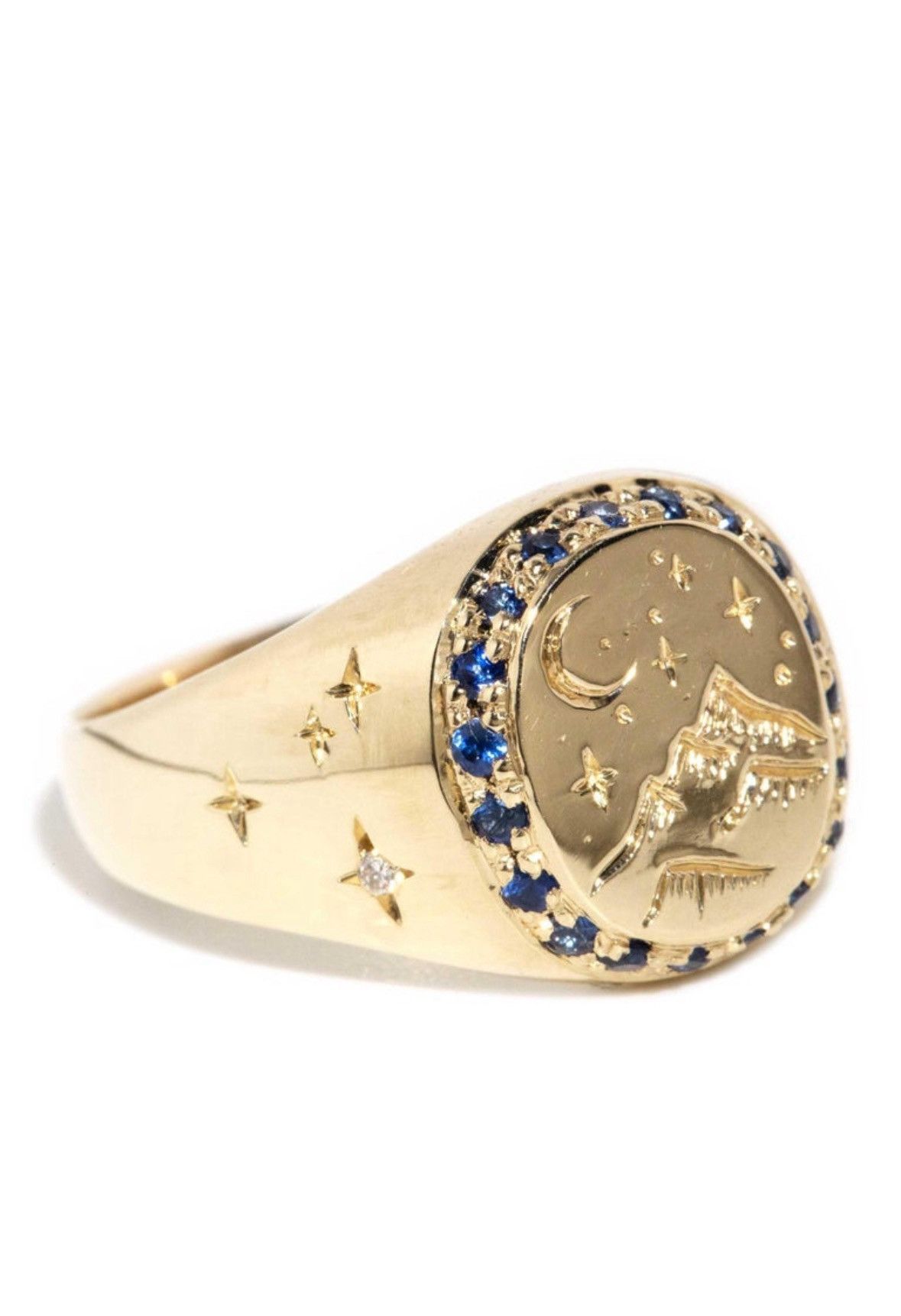 Other Vintage 1980s Sapphire & Diamond Signet Ring 9 Carat Gold Size ONE SIZE - 2 Thumbnail