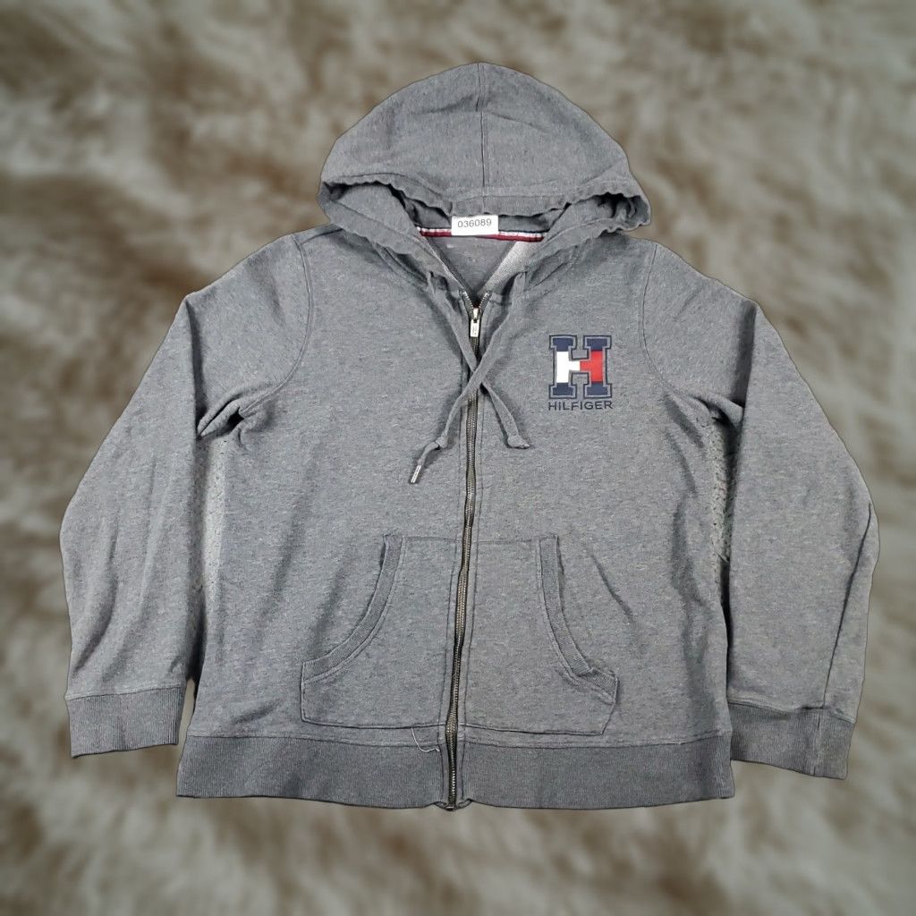 Tommy Hilfiger Tommy Hilfiger Full Zip Hoodie Sweater Womens Large Gray Cotton Blend Long Sleeve Mock Neck Size L / US 10 / IT 46 - 1 Thumbnail