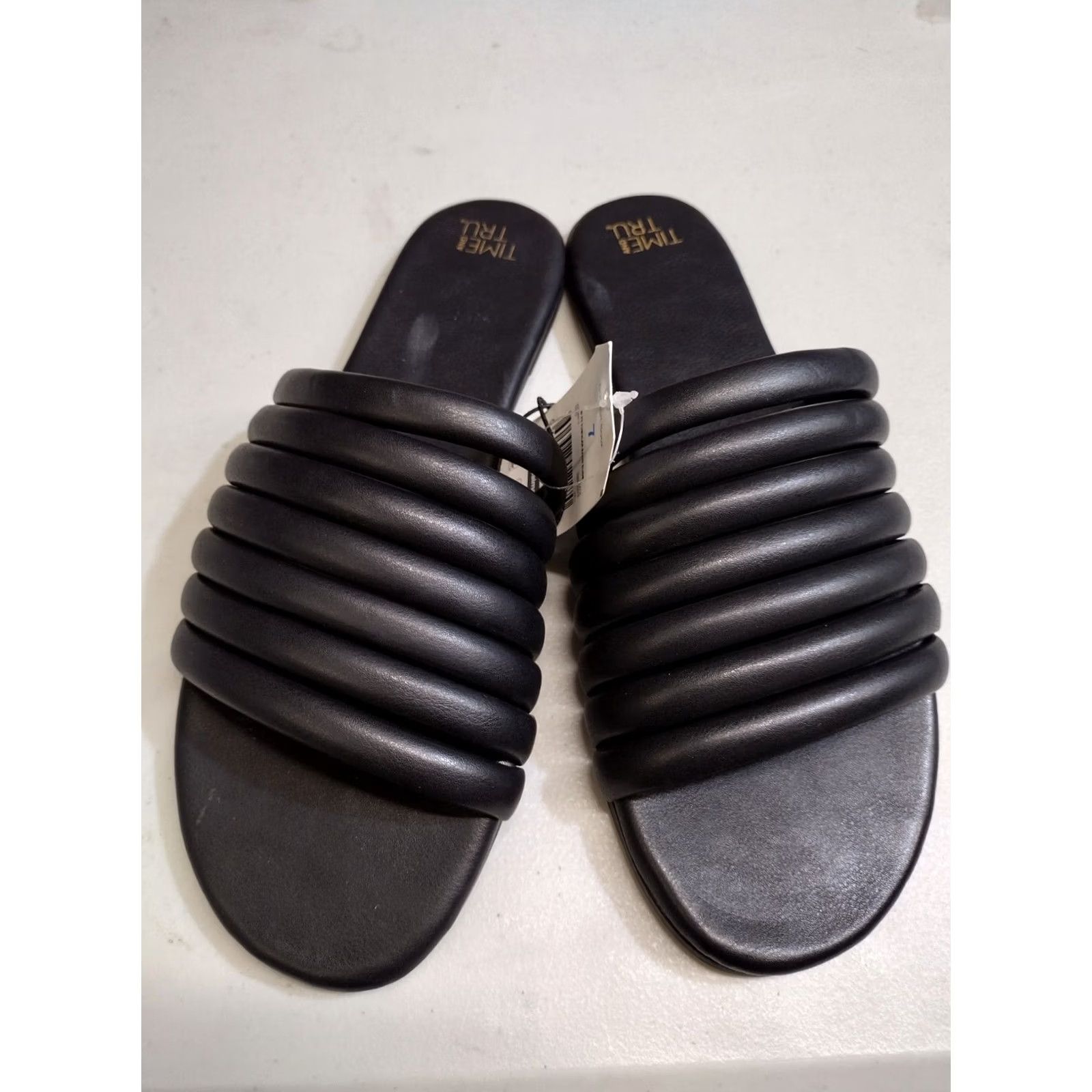 Vintage Time And Tru Black Multi-Band Slide Flat Sandals Memory Foam Size 7 Women’s Size US 7 / IT 37 - 2 Thumbnail