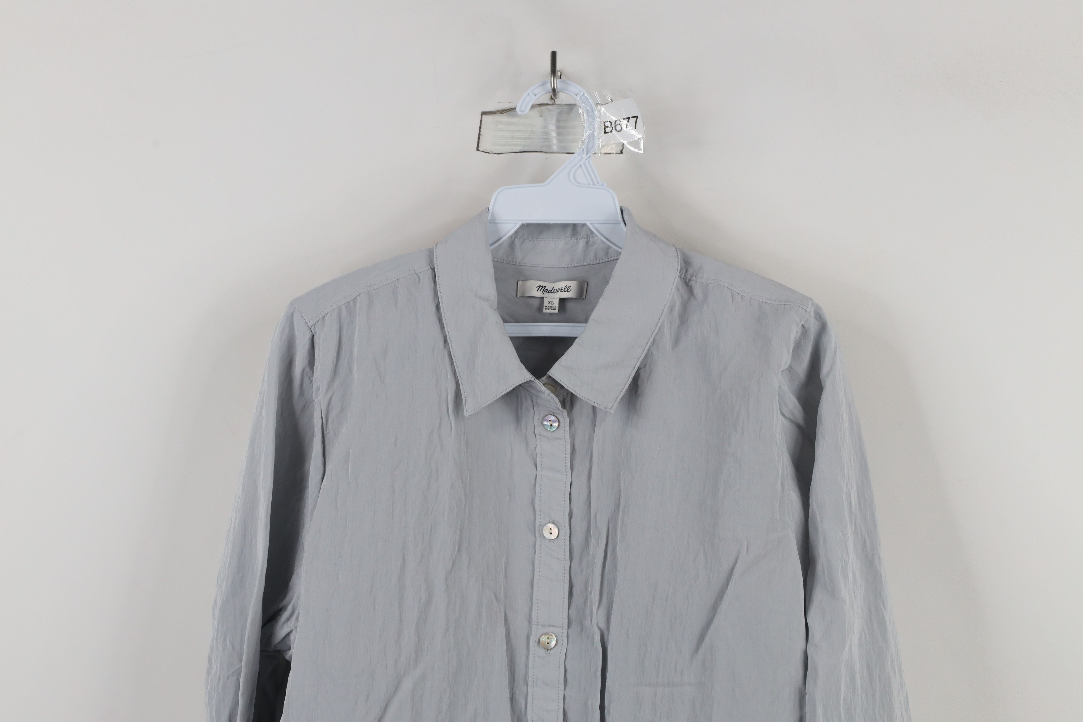 Madewell × Vintage Madewell Crinkled Long Sleeve Collared Button Up Shirt Gray Size XL / US 12-14 / IT 48-50 - 2 Thumbnail