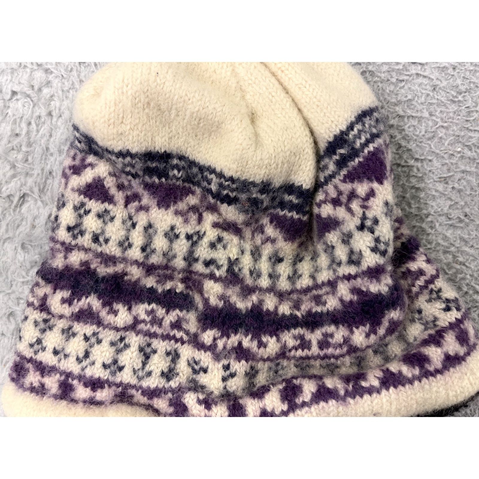 Vintage Do-Gree Beanie Toque Adult One Size Purple Wool Knit Hat Mens Womens Unisex Ski Tassel Lined 100% Wool Geometric Pattern Violet Purple 90s Theme Size ONE SIZE - 2 Thumbnail