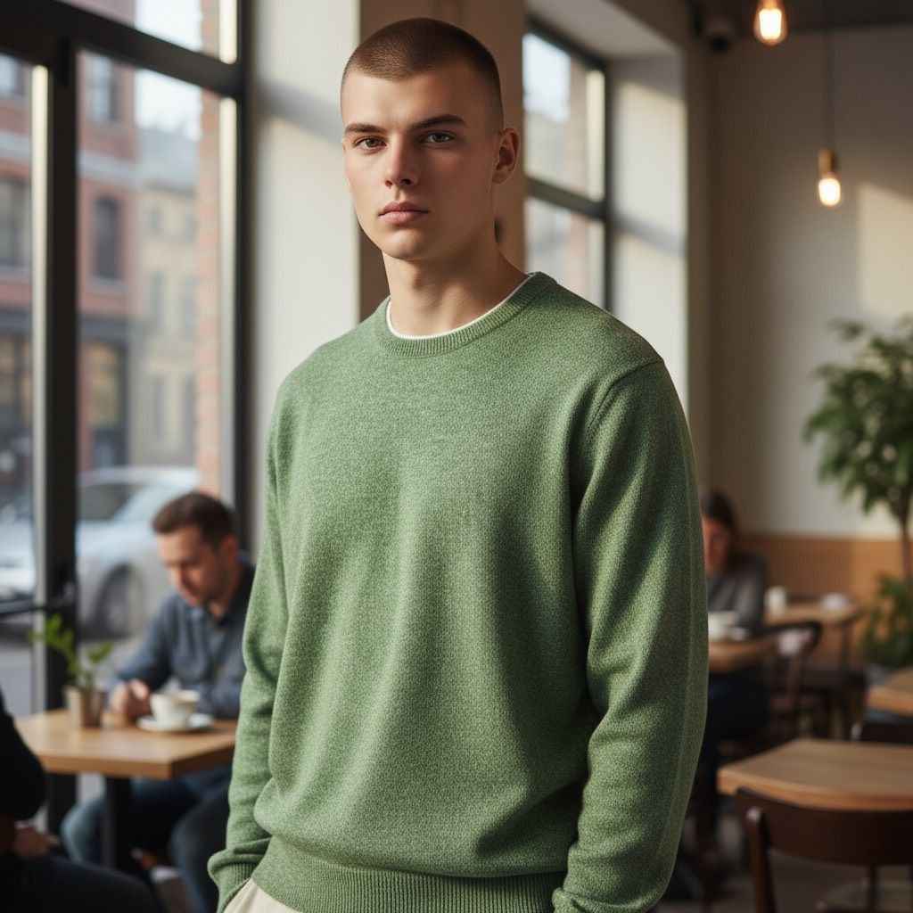 Alan Flusser ALAN FLUSSER 100% Pure Cashmere Crewneck Sweater Green Men’s Size US L / EU 52-54 / 3 - 1 Thumbnail