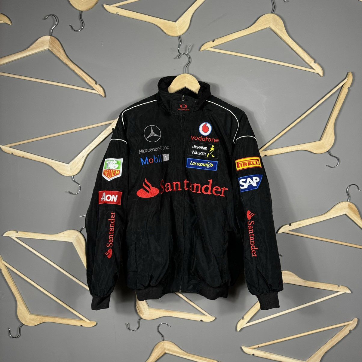 Image of Formula Uno x Mercedes Benz Vintage Mercedes Benz Formula One Santander Racing Jacket in Black (Siz