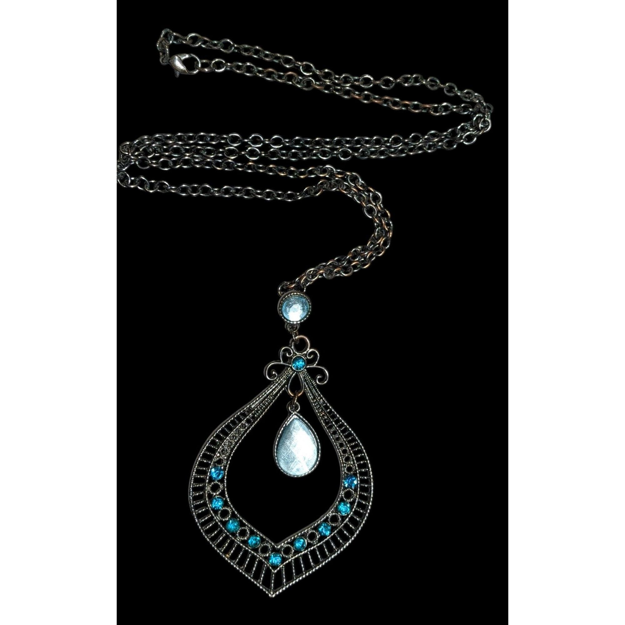 Other Bohemian Teardrop Blue Gemmed Silver Tone Pendant Necklace Size ONE SIZE - 1 Thumbnail