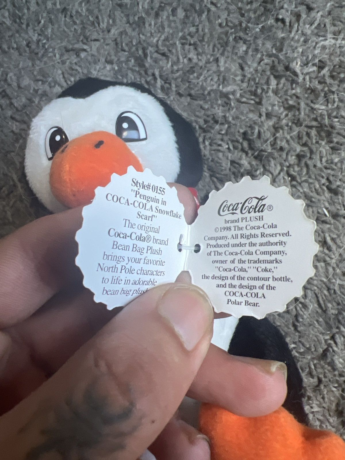 Coca Cola 1998 Coca-Cola Penguin In Snowflake Scarf Bean Bag Plush Size ONE SIZE - 4 Thumbnail
