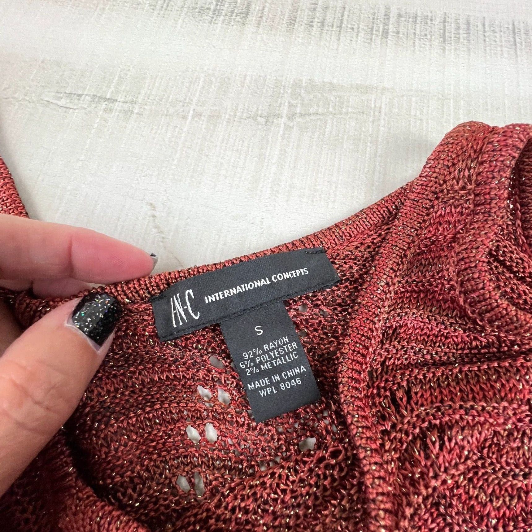 Vintage INC Womens Sweater Small Extra Large Brown Cold Shoulder Wave Knit V Neck Shimmer Casual Size S / US 4 / IT 40 - 3 Thumbnail