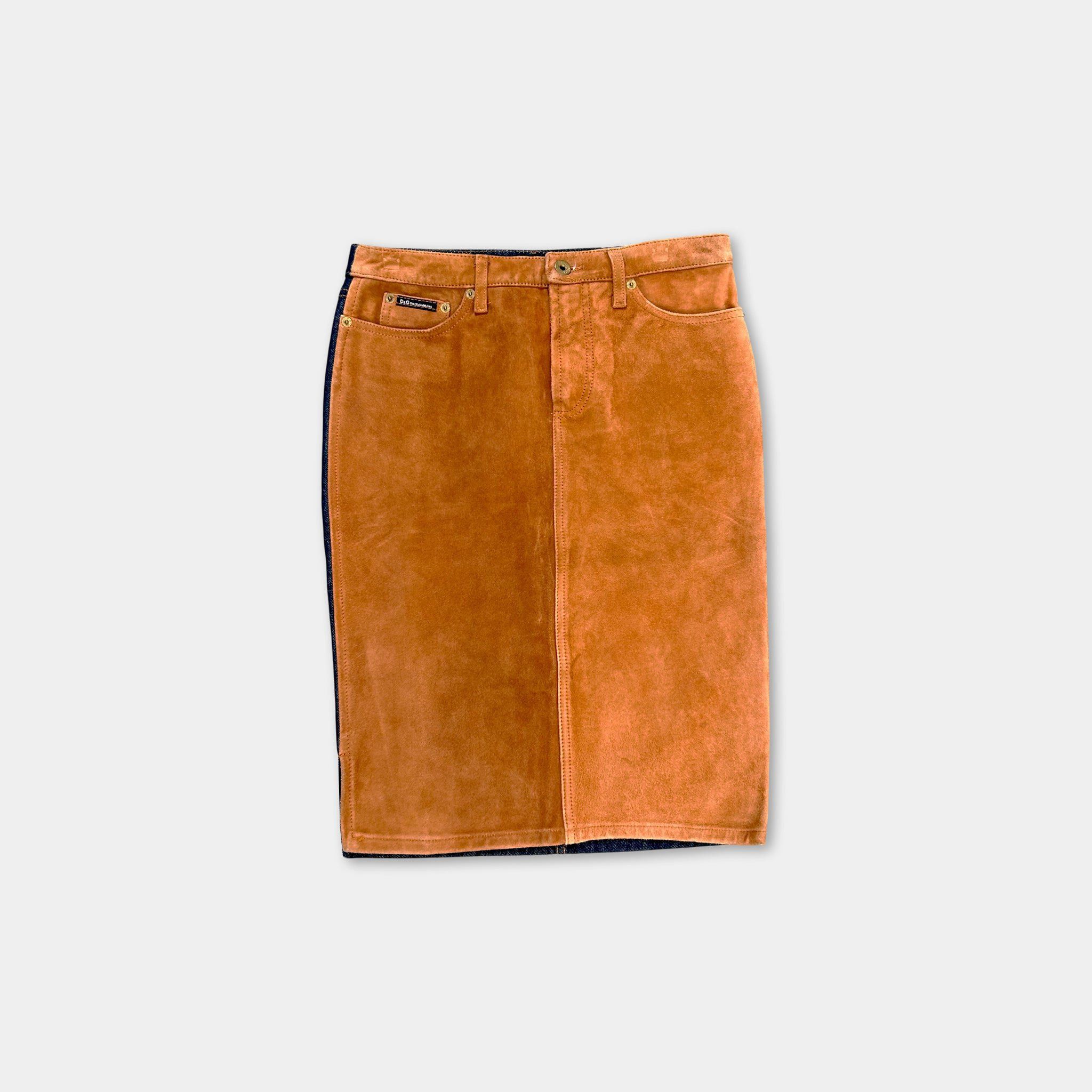 Dolce & Gabbana Dolce & Gabbana Hybrid Brown Suede and Blue Denim Long Skirt Size 26" / US 2 / IT 38 - 1 Thumbnail