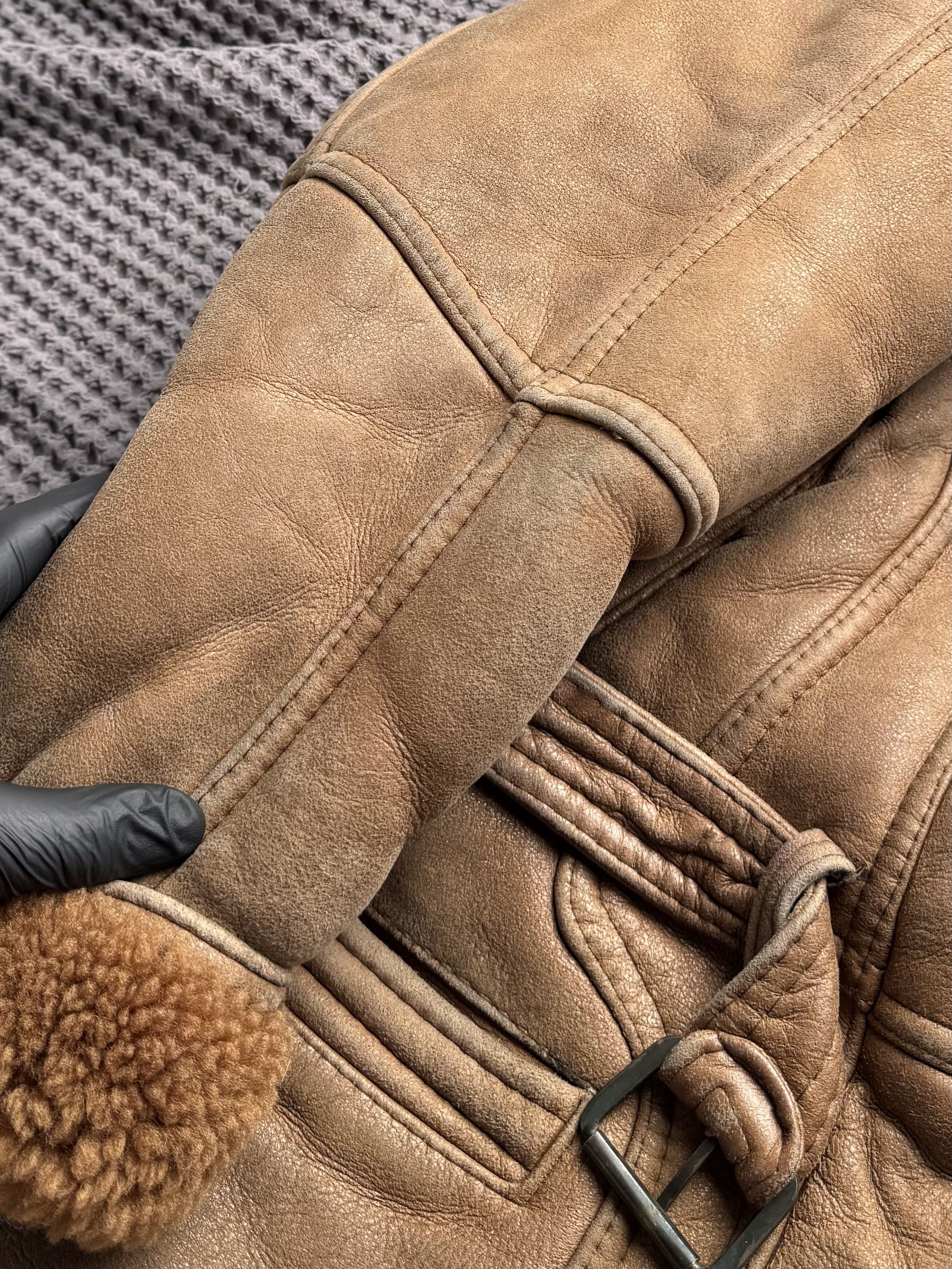 Vintage Vintage Real Shearling Sheepskin Aviator Coat Belted Jacket Size L / US 10 / IT 46 - 6 Thumbnail