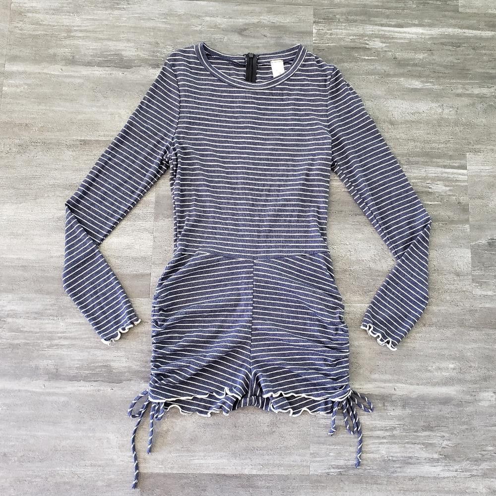 Designer Navy White Striped MP Ruched Romper Size 32" / US 10 / IT 46 - 1 Thumbnail
