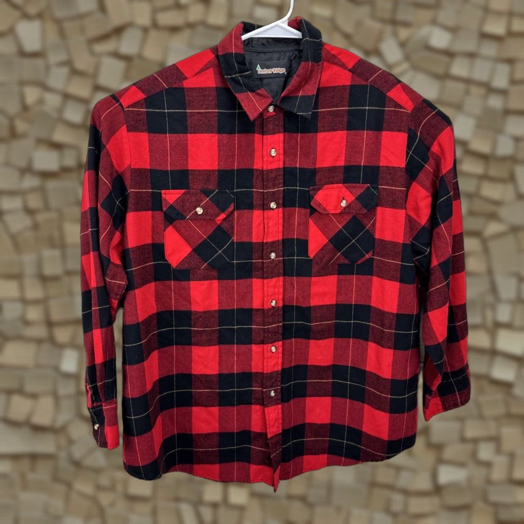 Vintage VINTAGE Timber Ridge Shirt Mens Flannel Plaid Buffalo Red Black XL Button-Up Pocketed Size US XL / EU 56 / 4 - 1 Thumbnail
