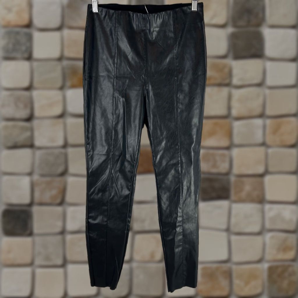 H&M H&M Faux Leather High Waisted Leggings Black Pants Women Size 10 Slimming High Rise Ankle Solid Casual Workwear Party/Cocktail Womens Size 32" / US 10 / IT 46 - 1 Thumbnail