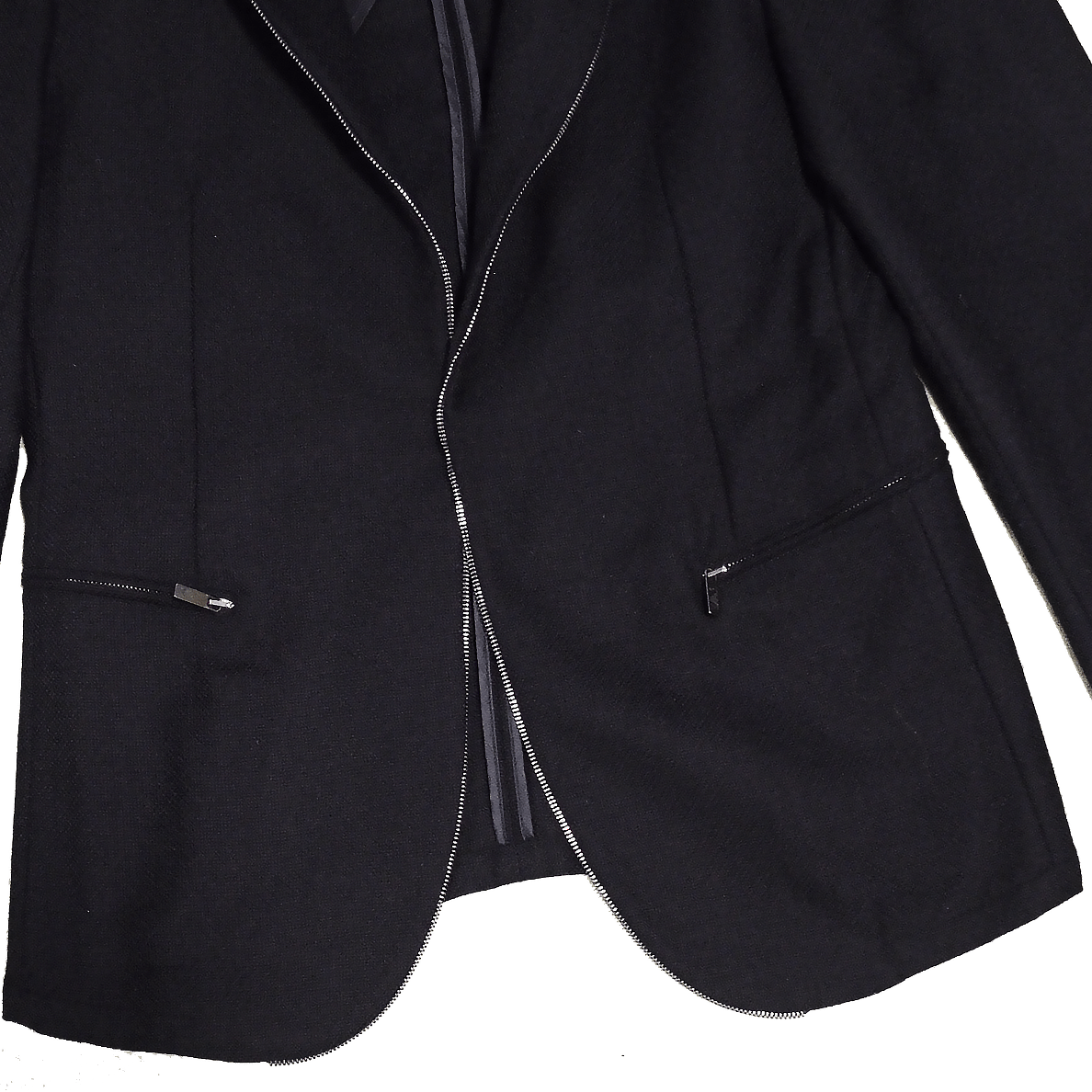Emporio Armani EMPORIO ARMANI Matt Line Black Wool Blazer Siz 50 Zipper Size 50R - 3 Thumbnail
