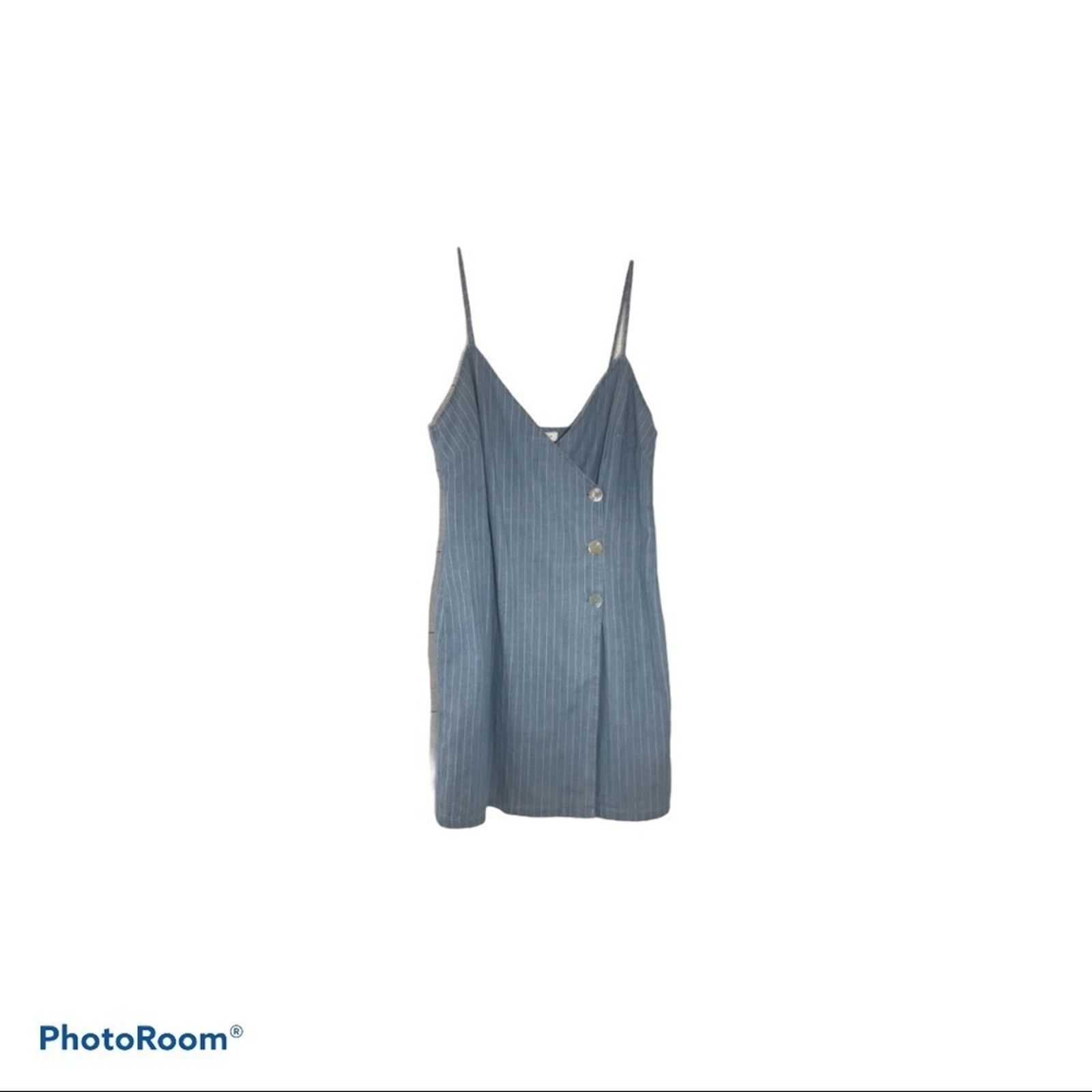 Topshop TOPSHOP Blue Striped High Low Wrap Dress 10 Size L / US 10 / IT 46 - 2 Thumbnail
