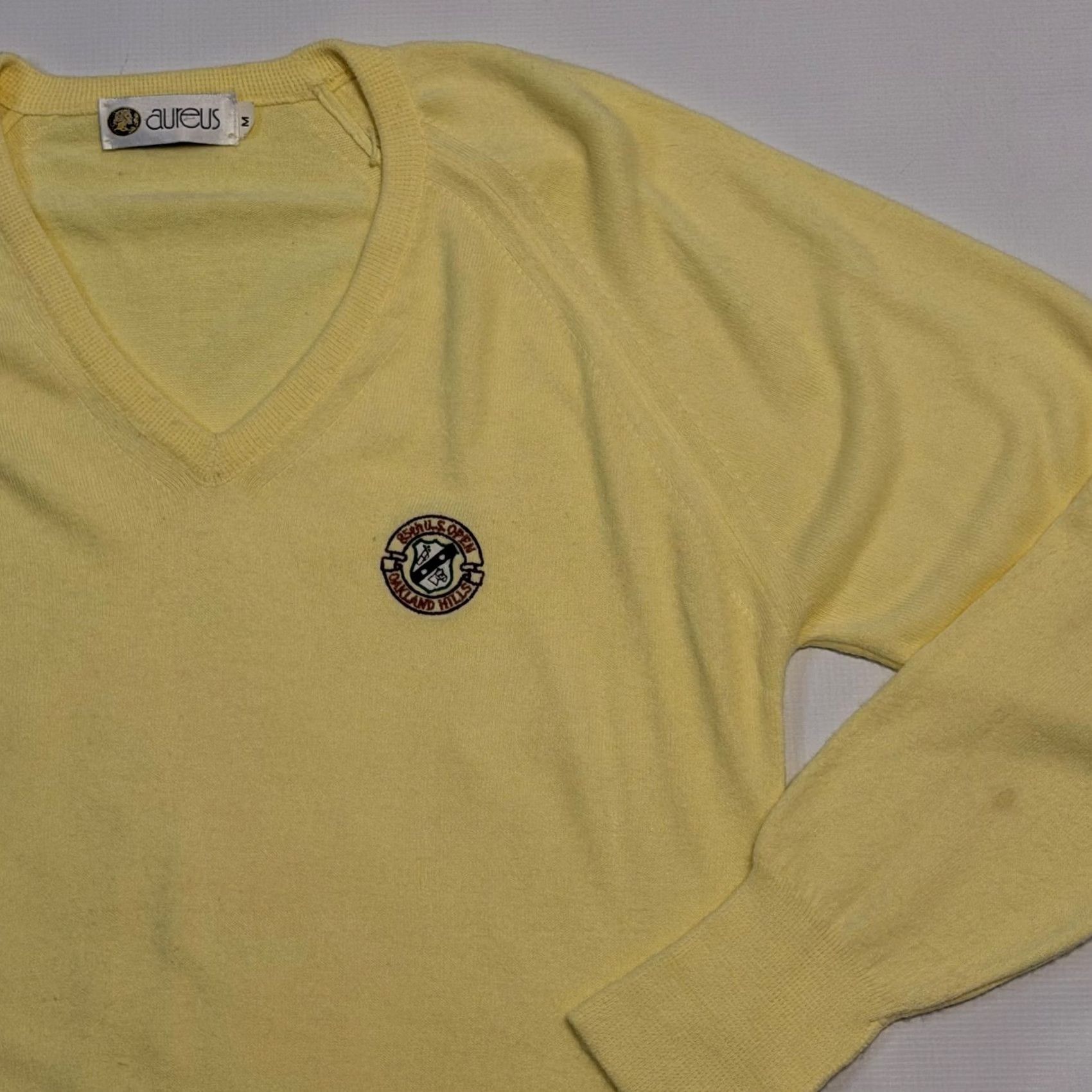 Vintage VINTAGE Aureus Sweater Pullover Mens M Yellow V-Neck Acrylic Patch 90s Size US M / EU 48-50 / 2 - 2 Thumbnail