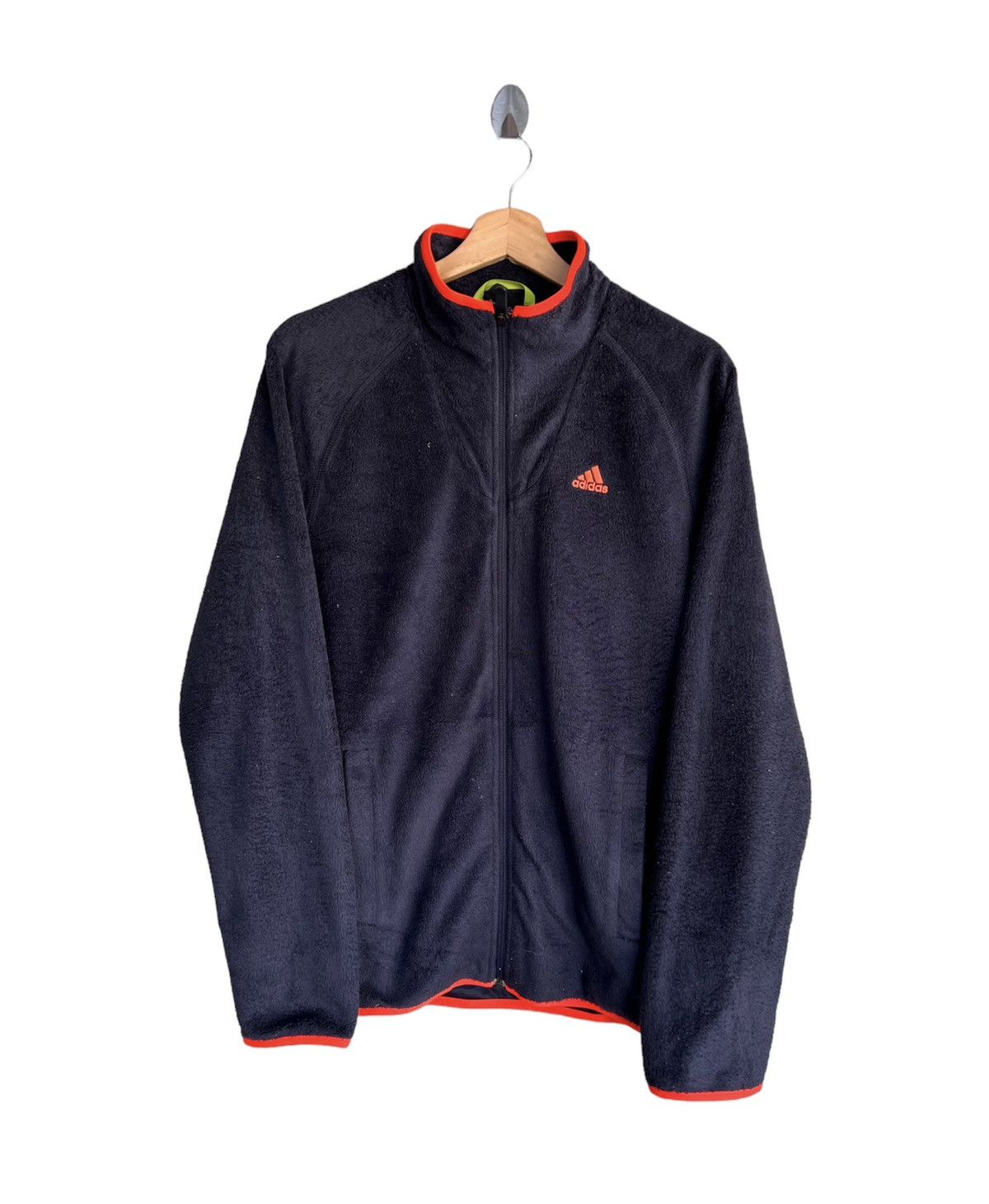 image of Vintage Adidas Small Logo Fleece Jacket in Blue Black, Men's