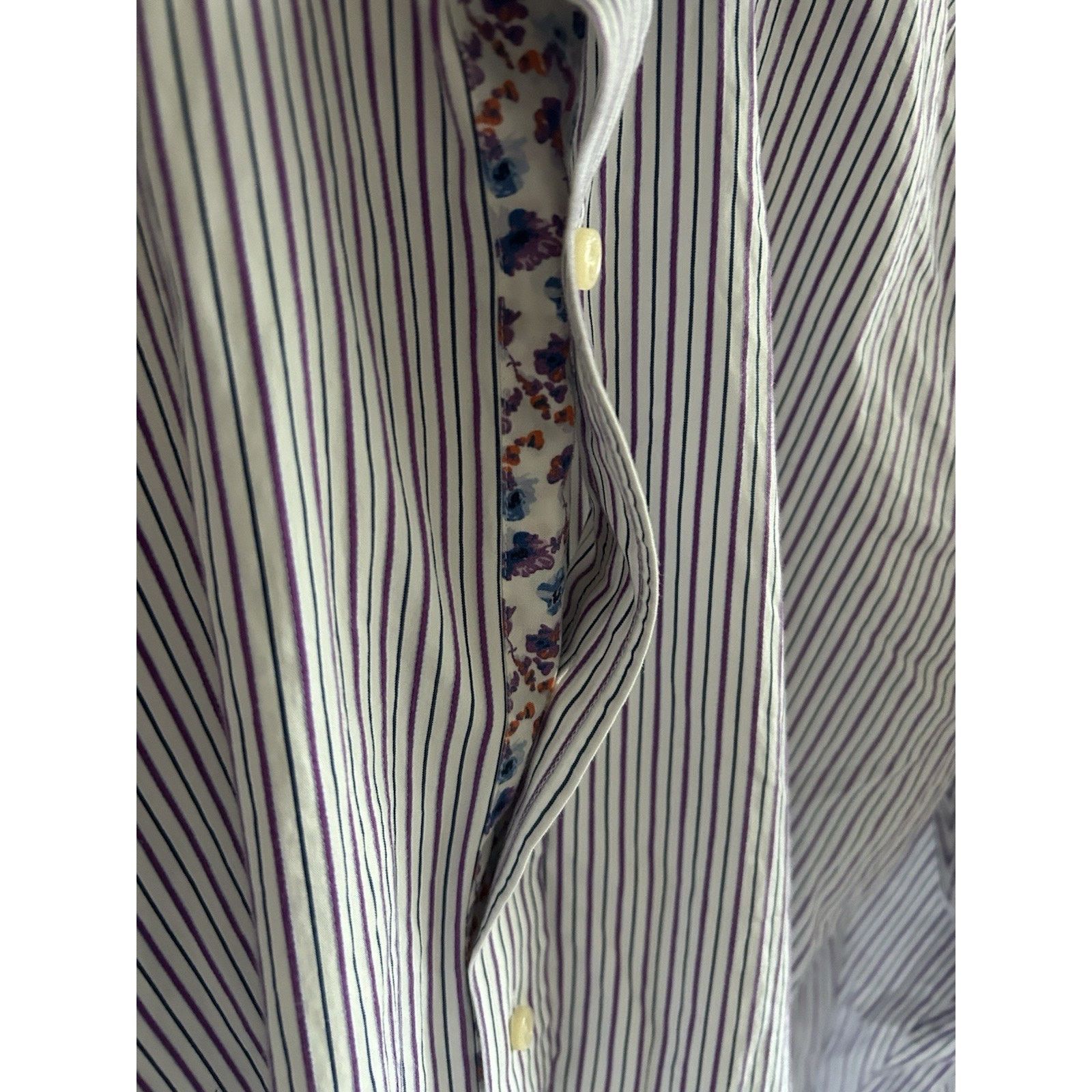 Ted Baker Ted Baker London Stripped Floral Extended-Cuff Shirt 16 1/2 Size US M / EU 48-50 / 2 - 7 Thumbnail