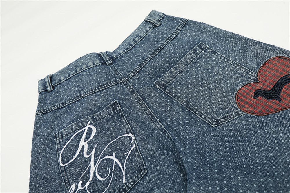 Jean Men's vintage heart-embroidered polka dot curved jeans Size US 32 / EU 48 - 6 Thumbnail