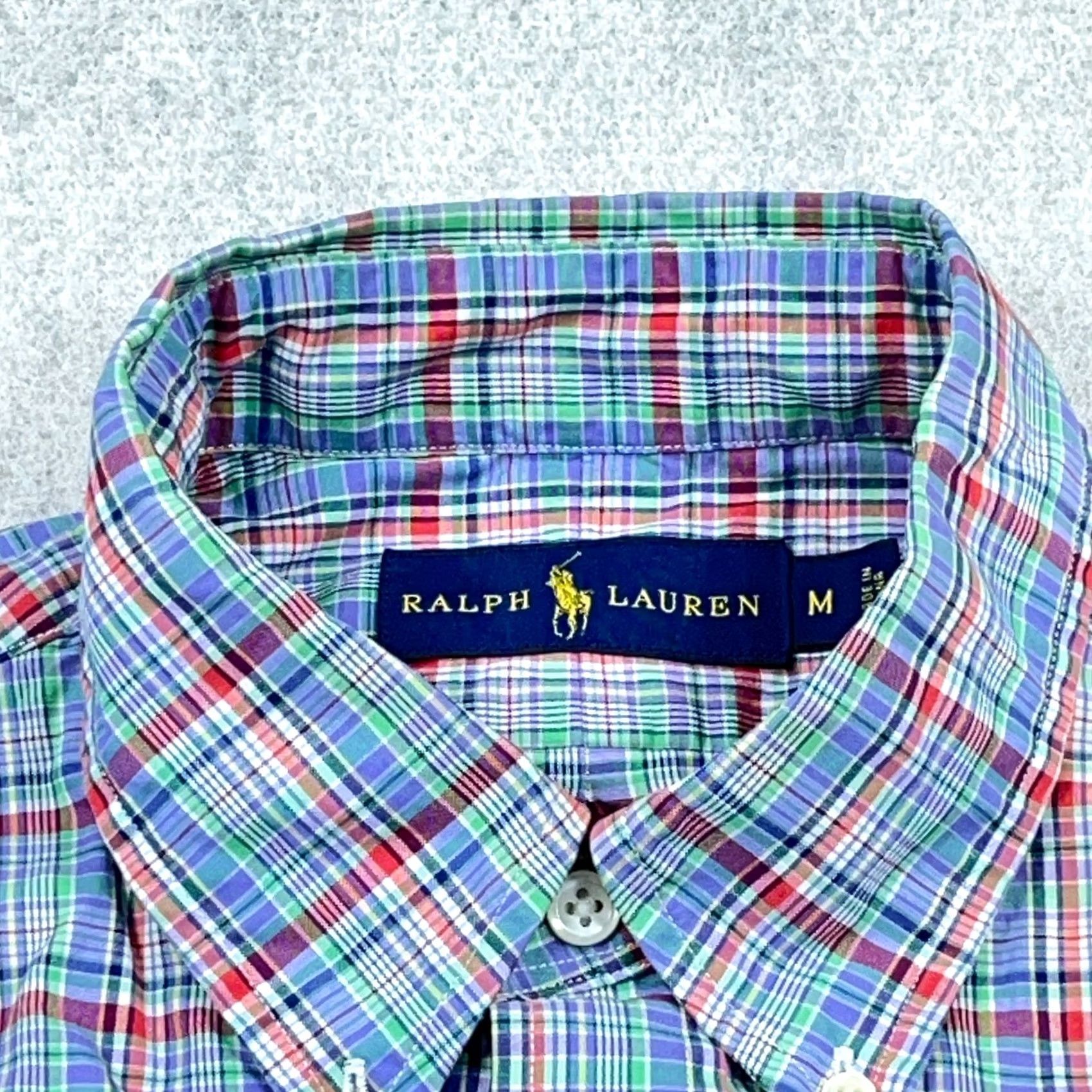 Ralph Lauren Ralph Lauren Shirt Adult Medium Blue Red Multi Button Up Dress Cotton Preppy Men Size 40R - 5 Thumbnail