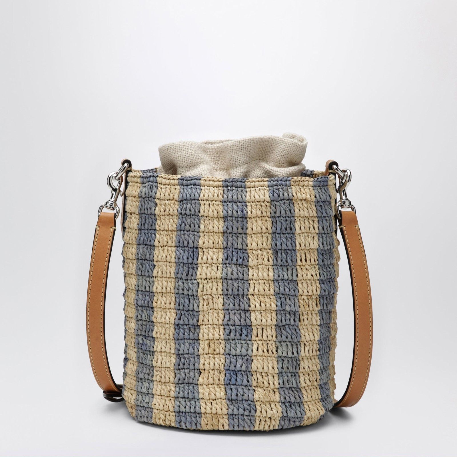 Valentino VALENTINO GARAVANI Small Beige Light Blue Raffia Bucket Bag Size ONE SIZE - 3 Thumbnail