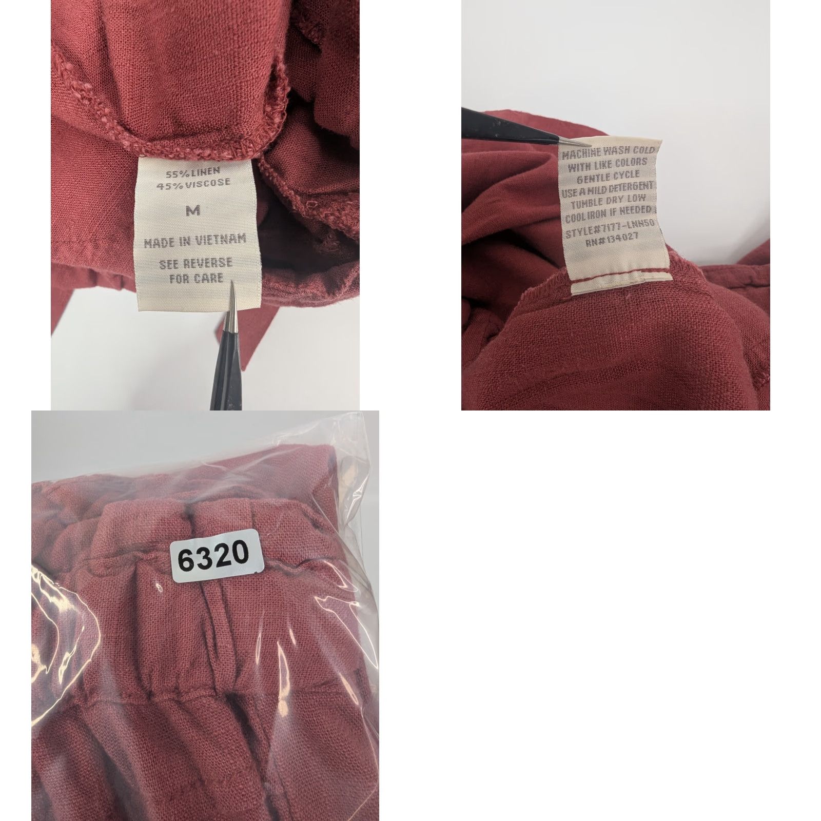Vintage Cali 1850 Womens Medium Pants Red Linen Pull On Elastic Waist Tie Waist Summer Capri Pockets Crop Straight Size 32" / US 10 / IT 46 - 9 Thumbnail