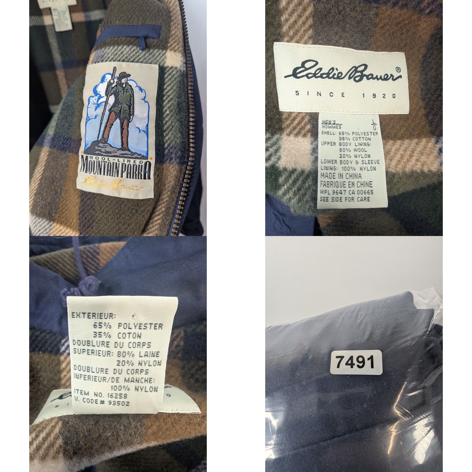 Eddie Bauer VINTAGE Eddie Bauer Mountain Parka Jacket Men L Navy Hooded Chore Wool Lined Size US L / EU 52-54 / 3 - 9 Thumbnail