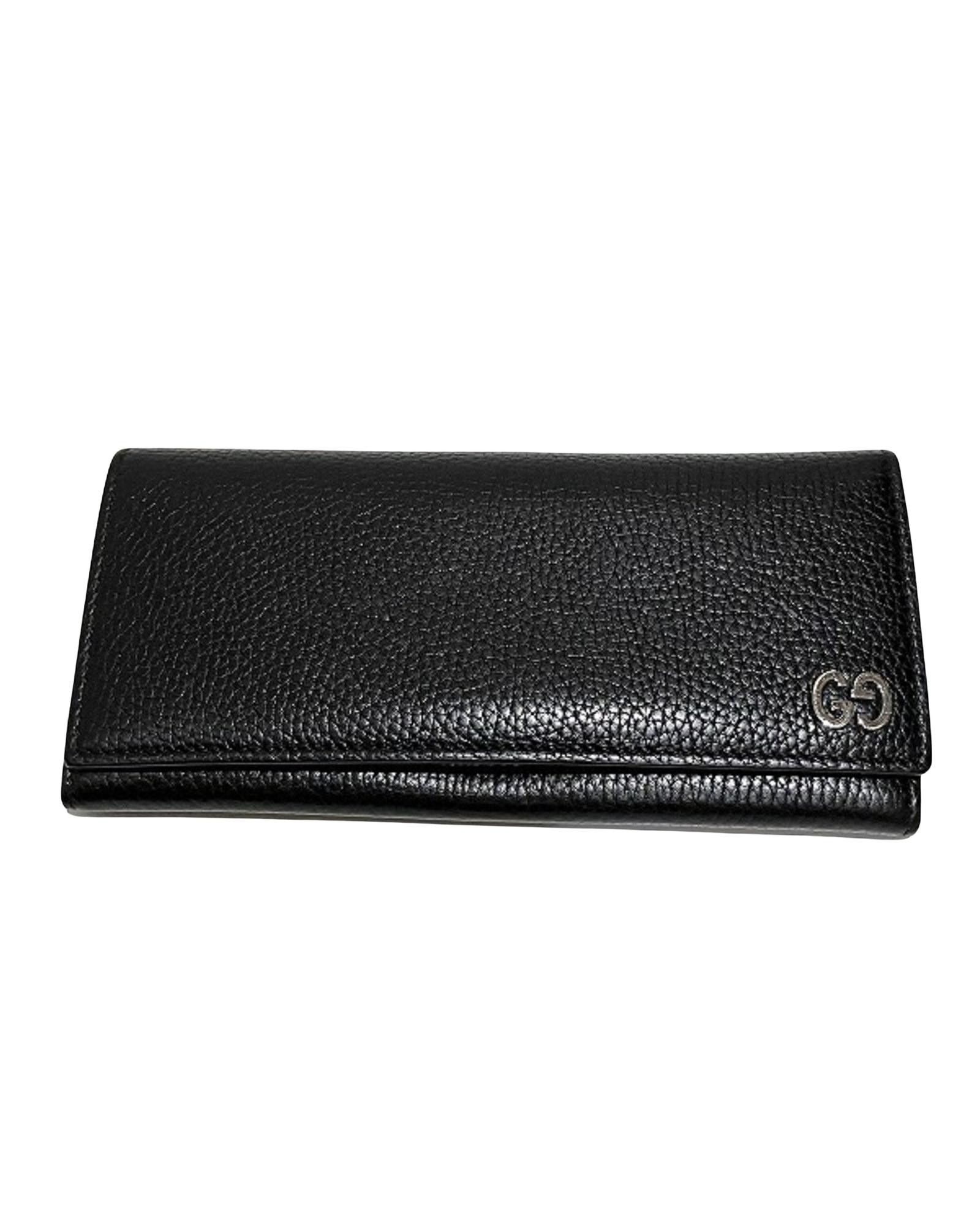 image of Gucci Premium Black Leather Bi-Fold Long Wallet, Women's