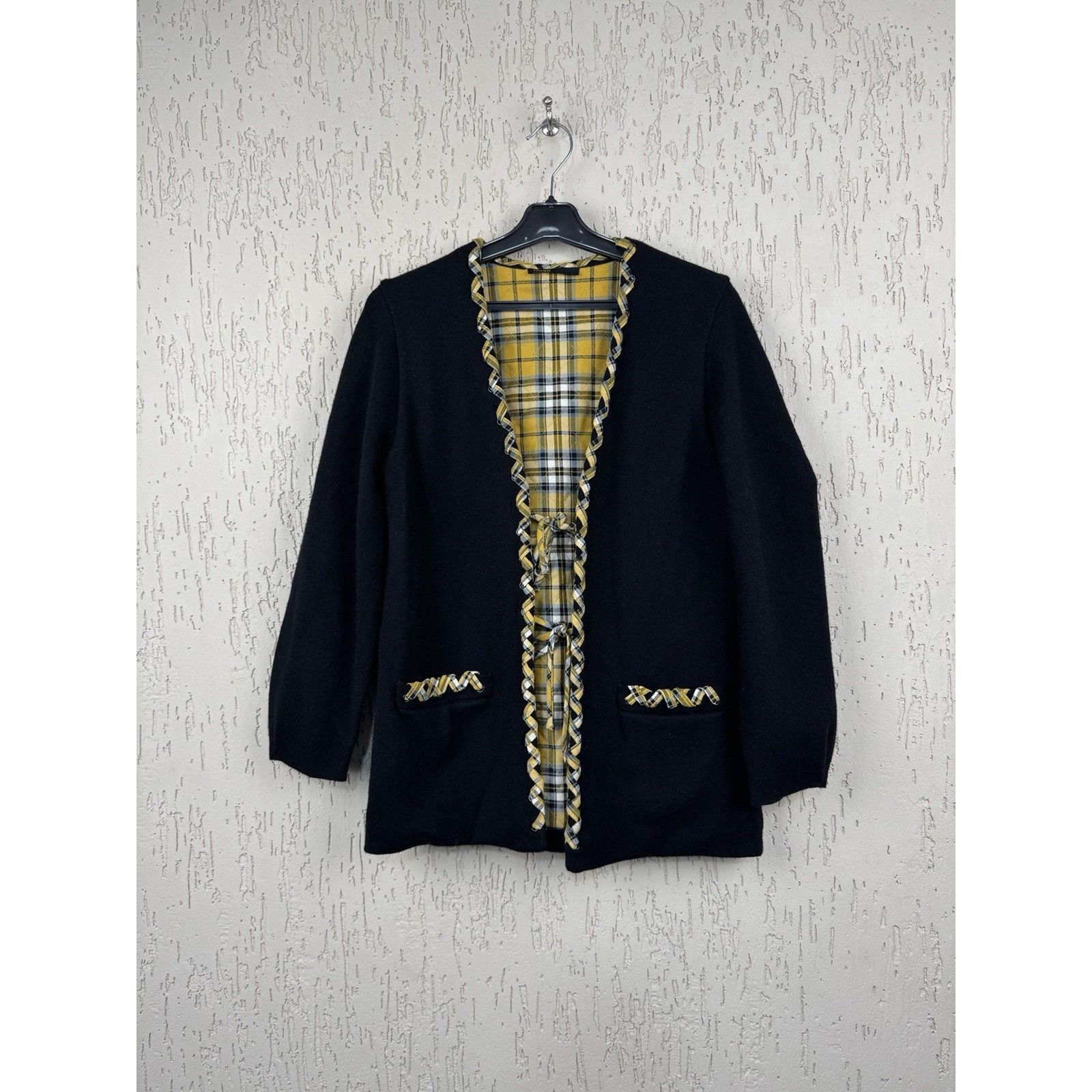 Maje MAJE Reversible Checked Black Yellow Plaid Bow Tie Knit Card Size XS / US 0-2 / IT 36-38 - 1 Thumbnail