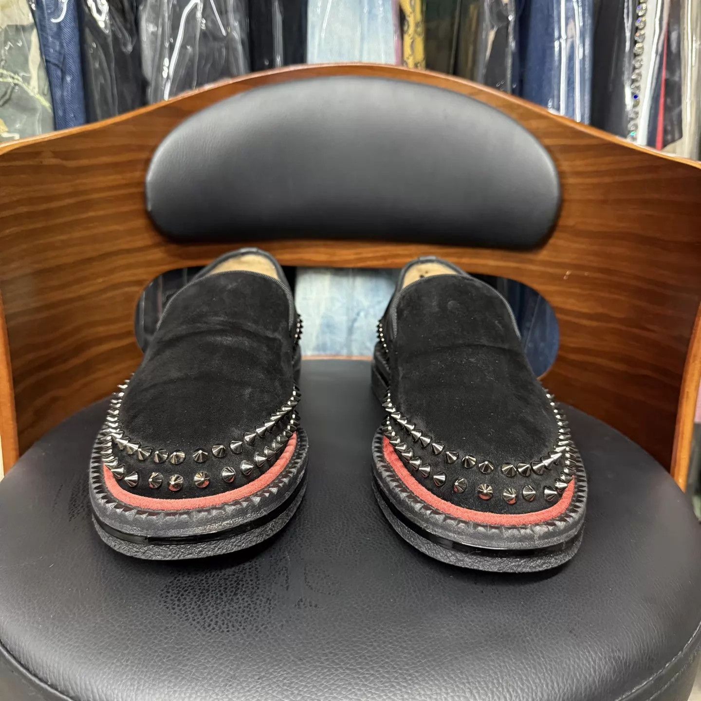 Christian Louboutin Christian Louboutin Black Suede Studs Red Sole 40 Mint Size US 7 / EU 40 - 2 Thumbnail