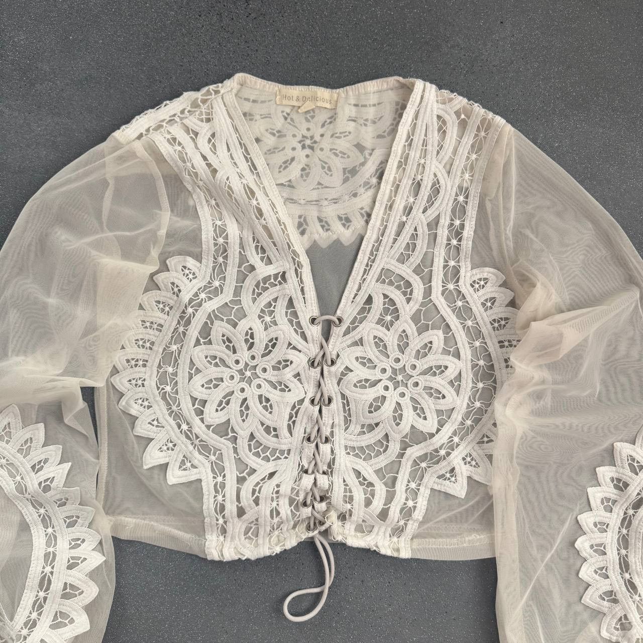 Japanese Brand Vintage Mesh Lace Long Sleeve Blouse Size M / US 6-8 / IT 42-44 - 3 Thumbnail