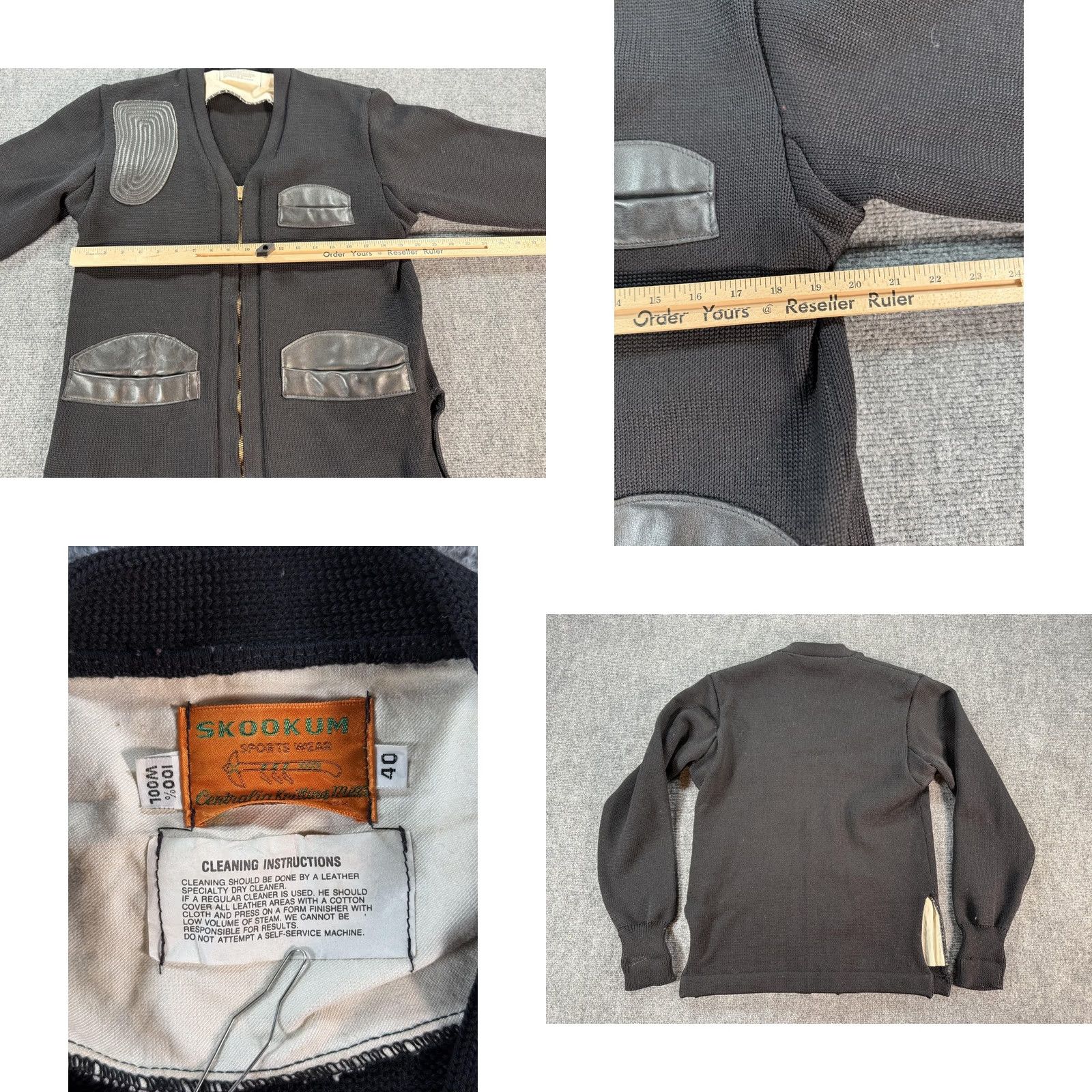 Vintage VINTAGE Skookum Sweater Mens 40 Black Wool Leather Shooting Pockets Zip 60s 70s Size US M / EU 48-50 / 2 - 8 Thumbnail
