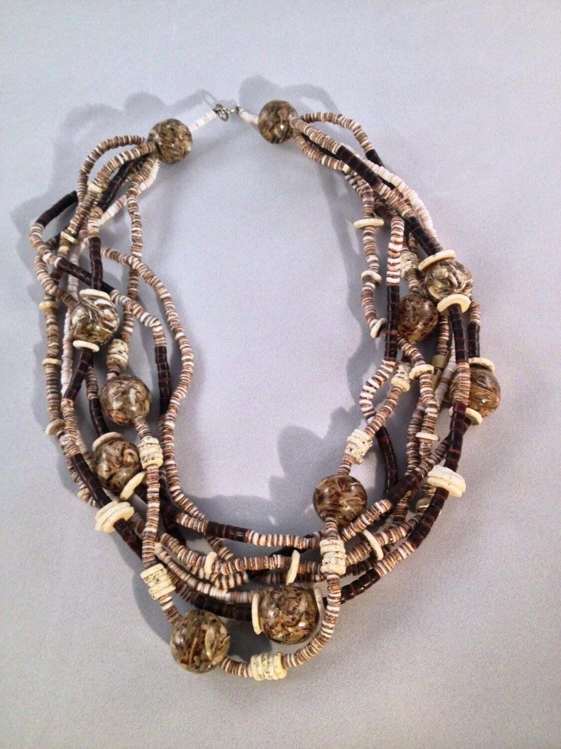Handmade Multi Strand Ostrich Eggshell Lucite Heishi Bead Necklace Size ONE SIZE - 2 Thumbnail