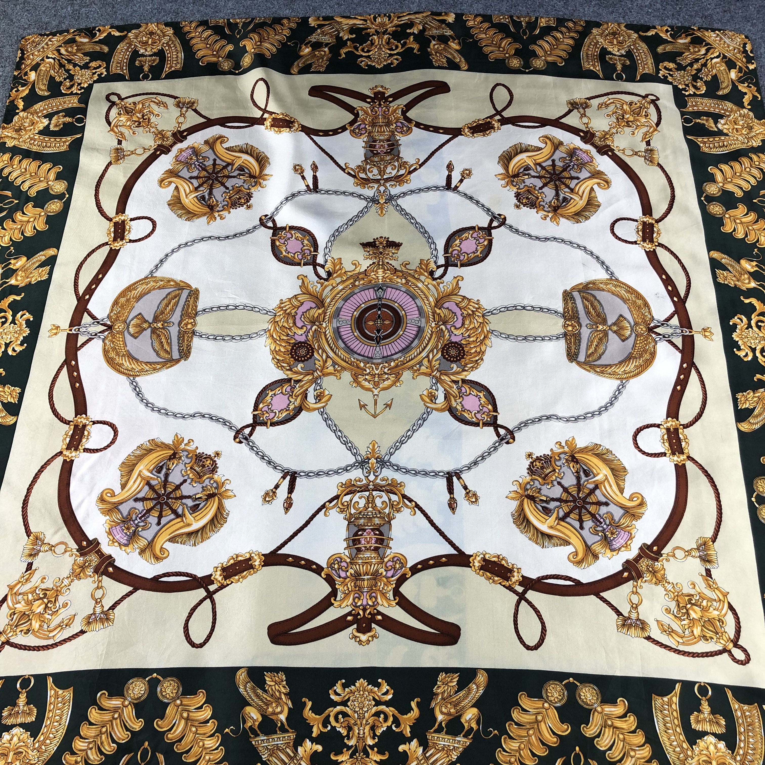 Japanese Brand Luxury Golden Chains Silk Scarf M897 Size ONE SIZE - 3 Thumbnail