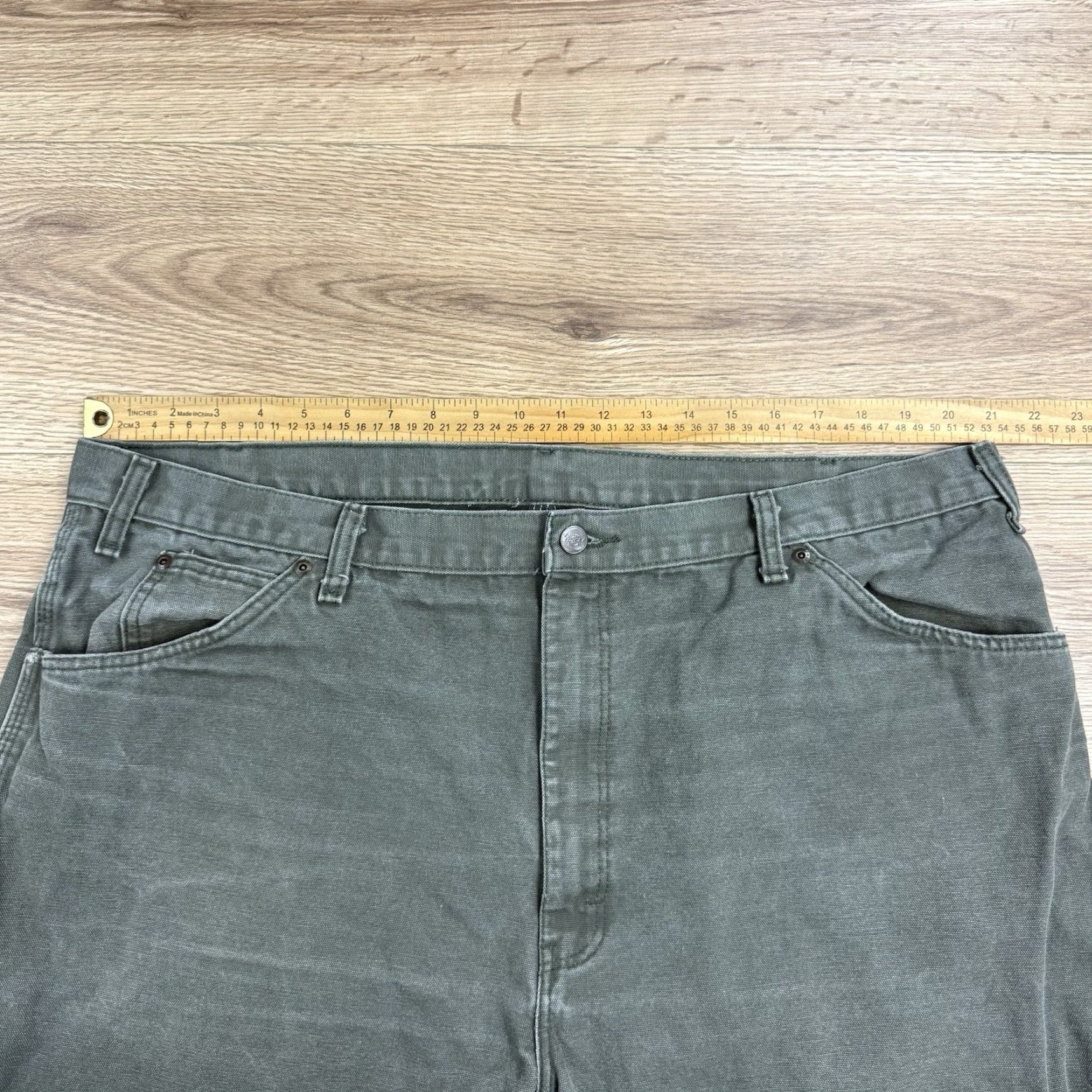 Dickies Dickies Pants Mens 44x32 Carpenter Utility Work Outdoor Canvas Green Distressed Accessories 5-Pocket Logo Zipper Button Straight Regular Cargo pocket Size US 44 / EU 60 - 3 Thumbnail