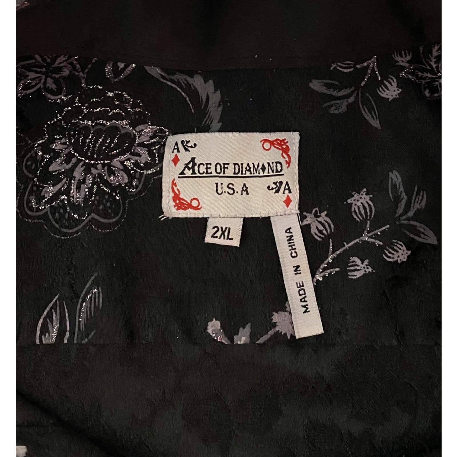 Vintage Ace Of Diamond Shirt Mens 2XL Black Floral Paisley Stretch Dress Long Sleeve Shirt Size 48R - 3 Thumbnail