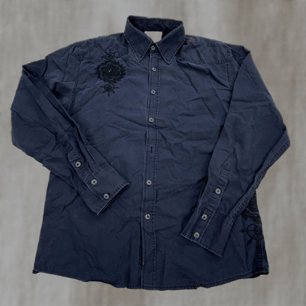 Roar Roar Shirt Men L Blue Button Up Embroidered Western Cowboy Casual Shirt (Regular Fit) Size US L / EU 52-54 / 3 - 1 Thumbnail