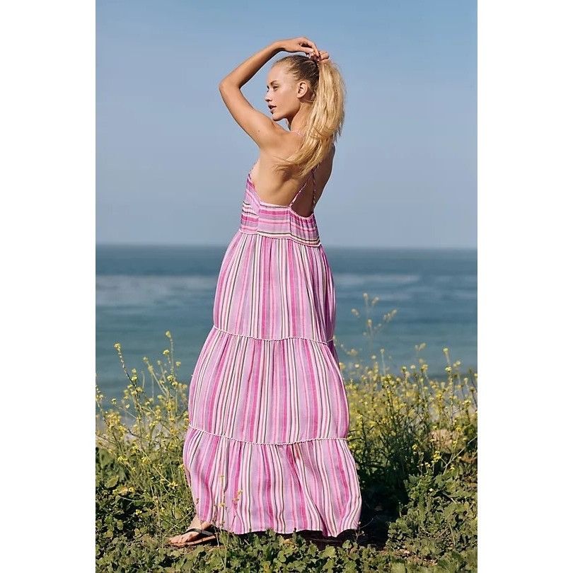 Anthropologie Anthropologie Striped Pink Maxi Dress Cover-Up Size S / US 4 / IT 40 - 3 Thumbnail