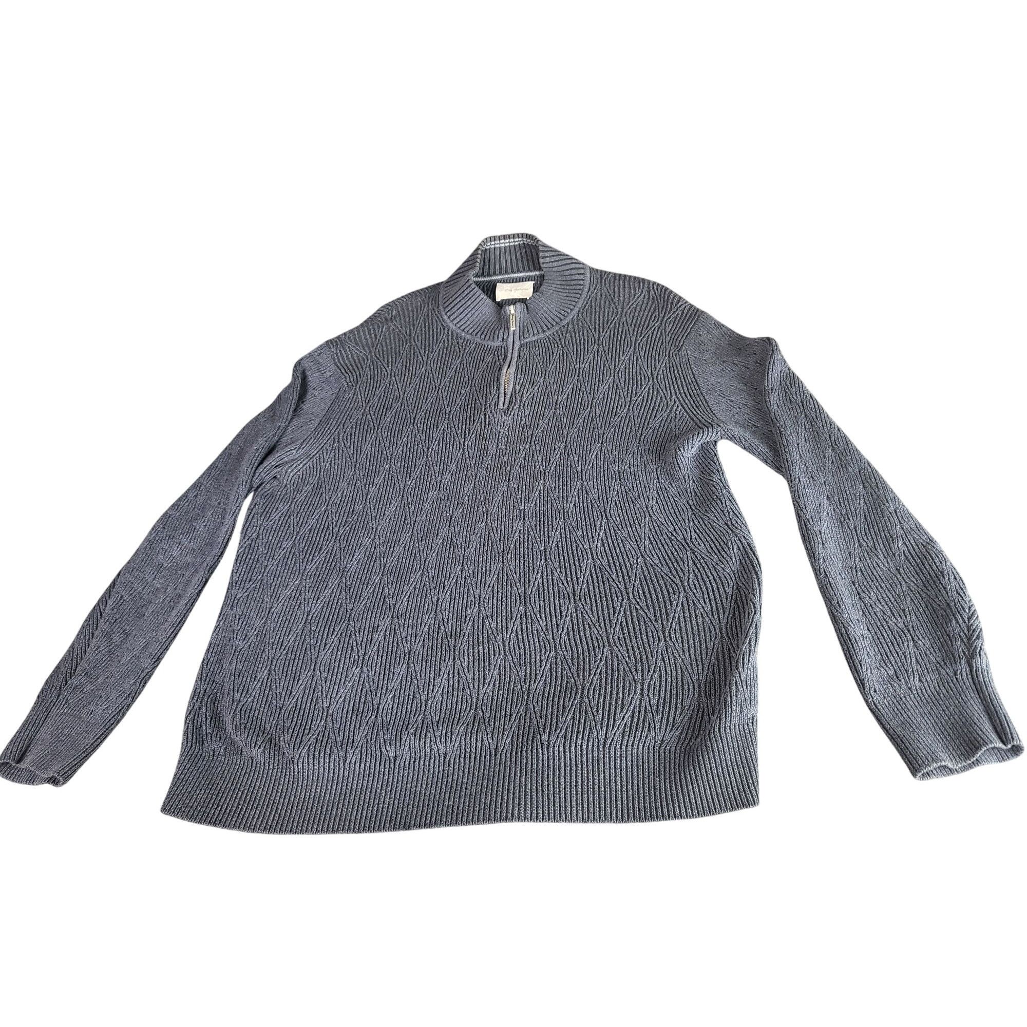 Tommy Bahama Tommy Bahama Cotton Dark Gray‎ 1/4 Zip Knit Sweater Men Size Size US L / EU 52-54 / 3 - 4 Thumbnail