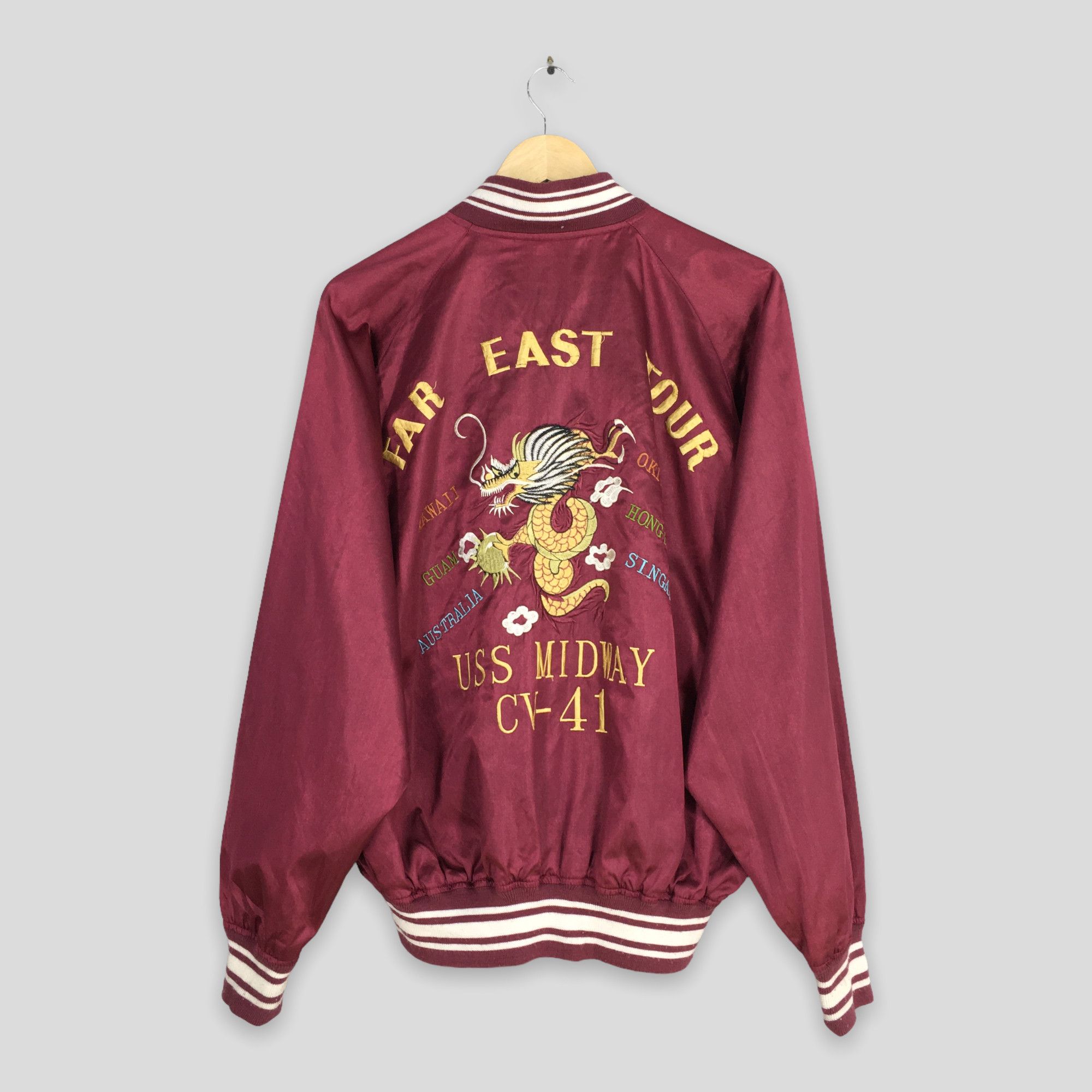 image of Kimono Japan Dragon x Sukajan Souvenir Jacket Vintage Sukajan Dragon Uss Midway Us Navy Jacket Larg