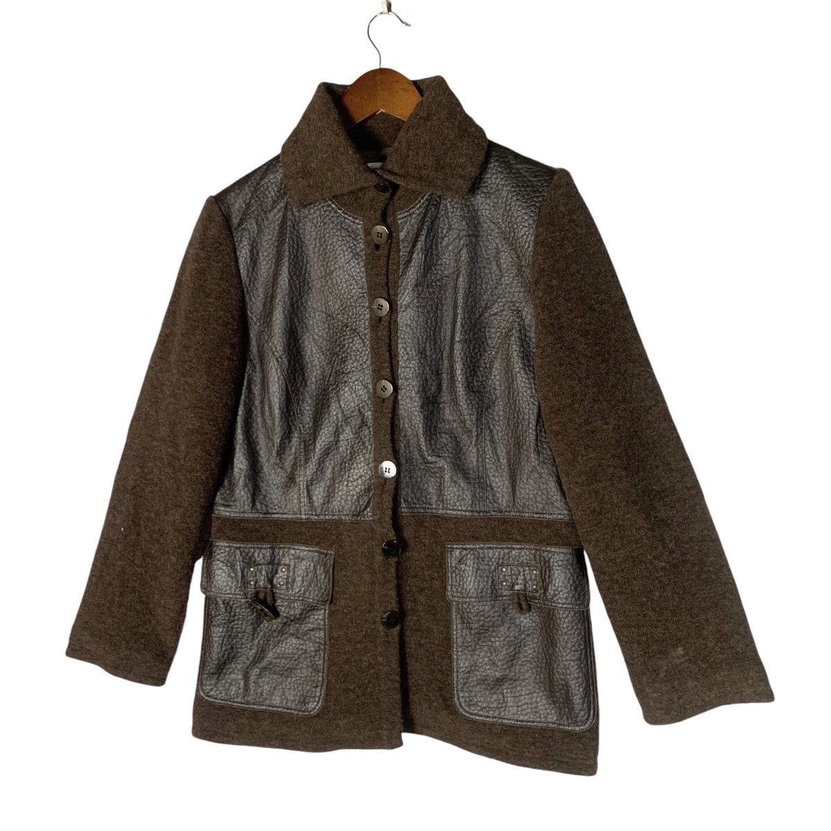 Japanese Brand Vintage Monegal Wool With Leather Jacket Size S / 40 Size M / US 6-8 / IT 42-44 - 3 Thumbnail