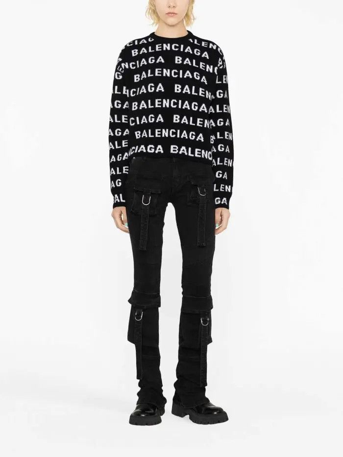 Balenciaga o1la1rc1a0226 Bal Horizontal Allover Cropped Sweater Black Size XS / US 0-2 / IT 36-38 - 4 Thumbnail
